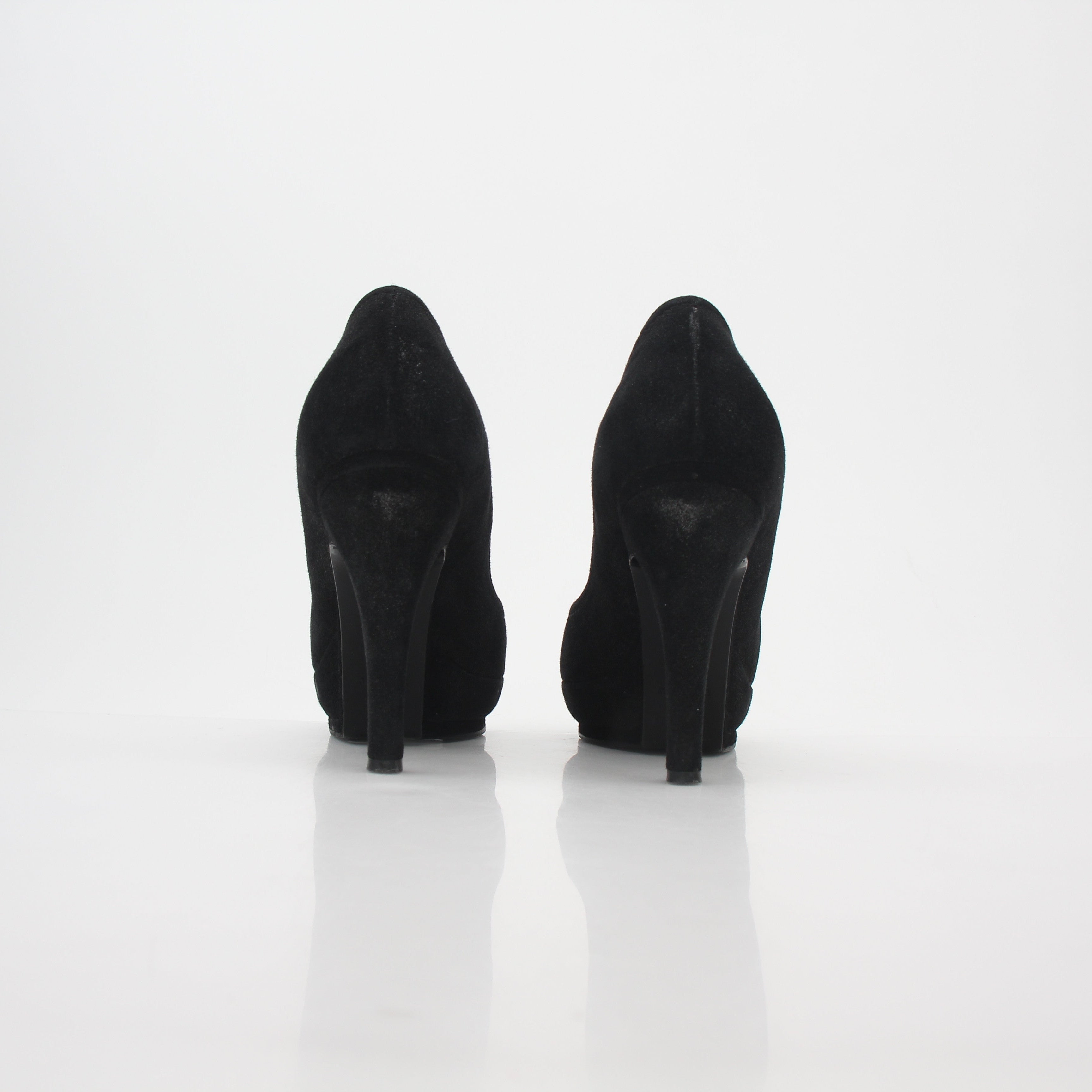 Chanel Black Suede Round-Toe Platform Pumps
