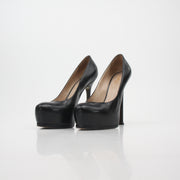 Saint Laurent Black Textured Leather Tribtoo Platform Pumps
