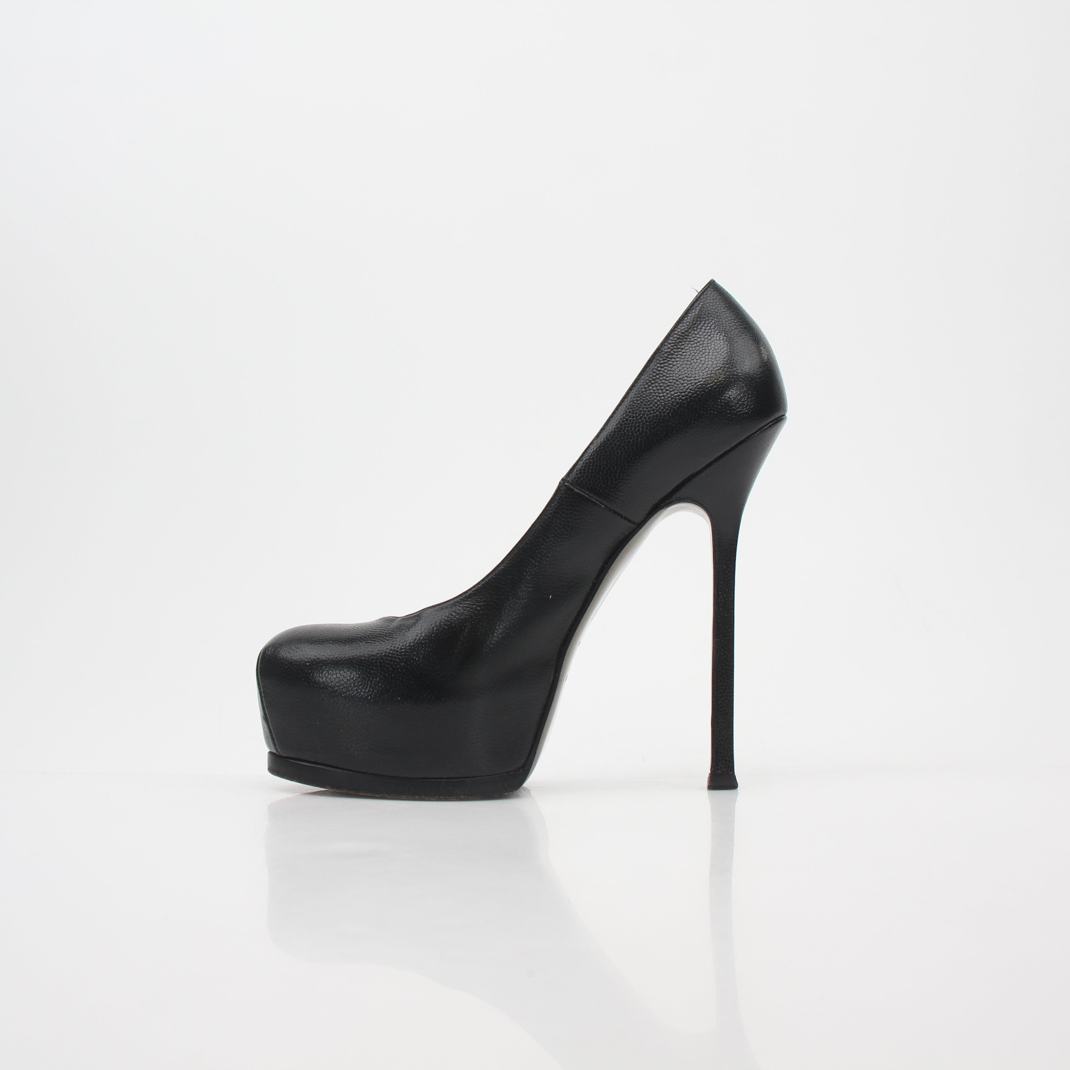 Saint Laurent Black Textured Leather Tribtoo Platform Pumps