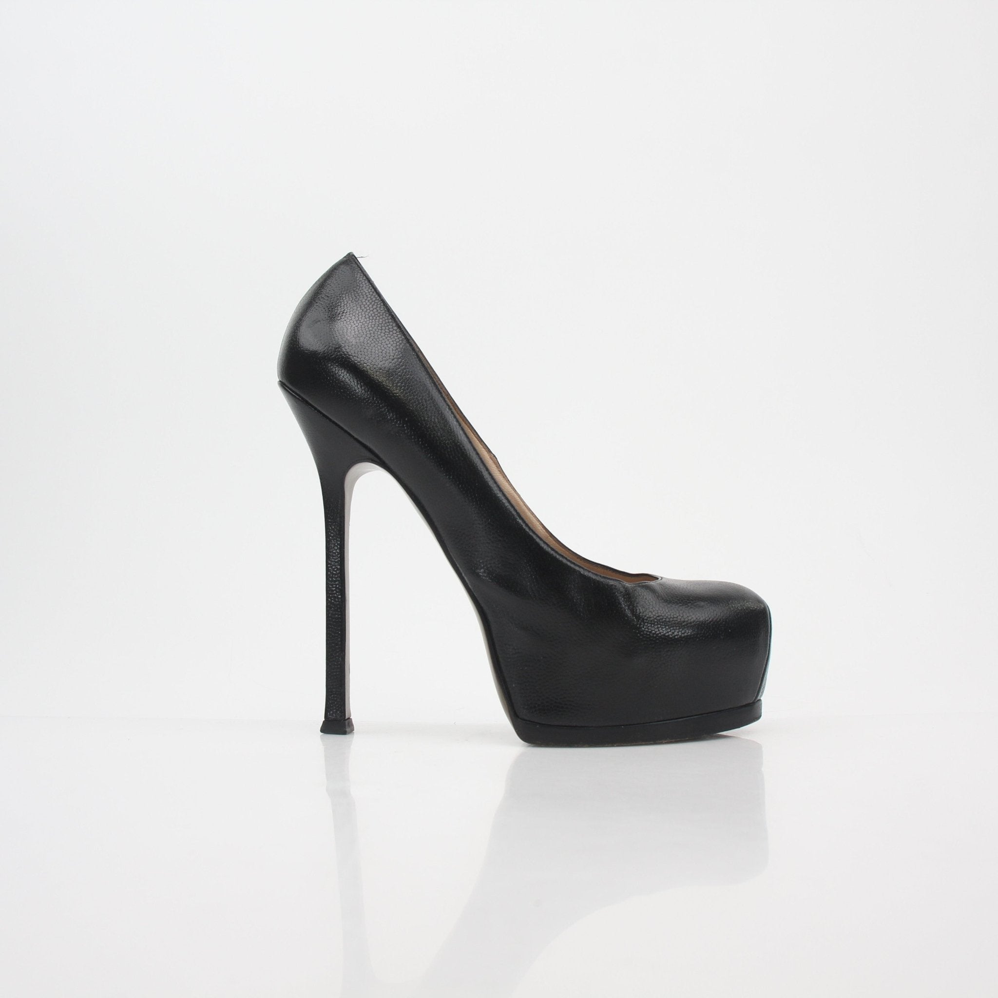 Saint Laurent Black Textured Leather Tribtoo Platform Pumps