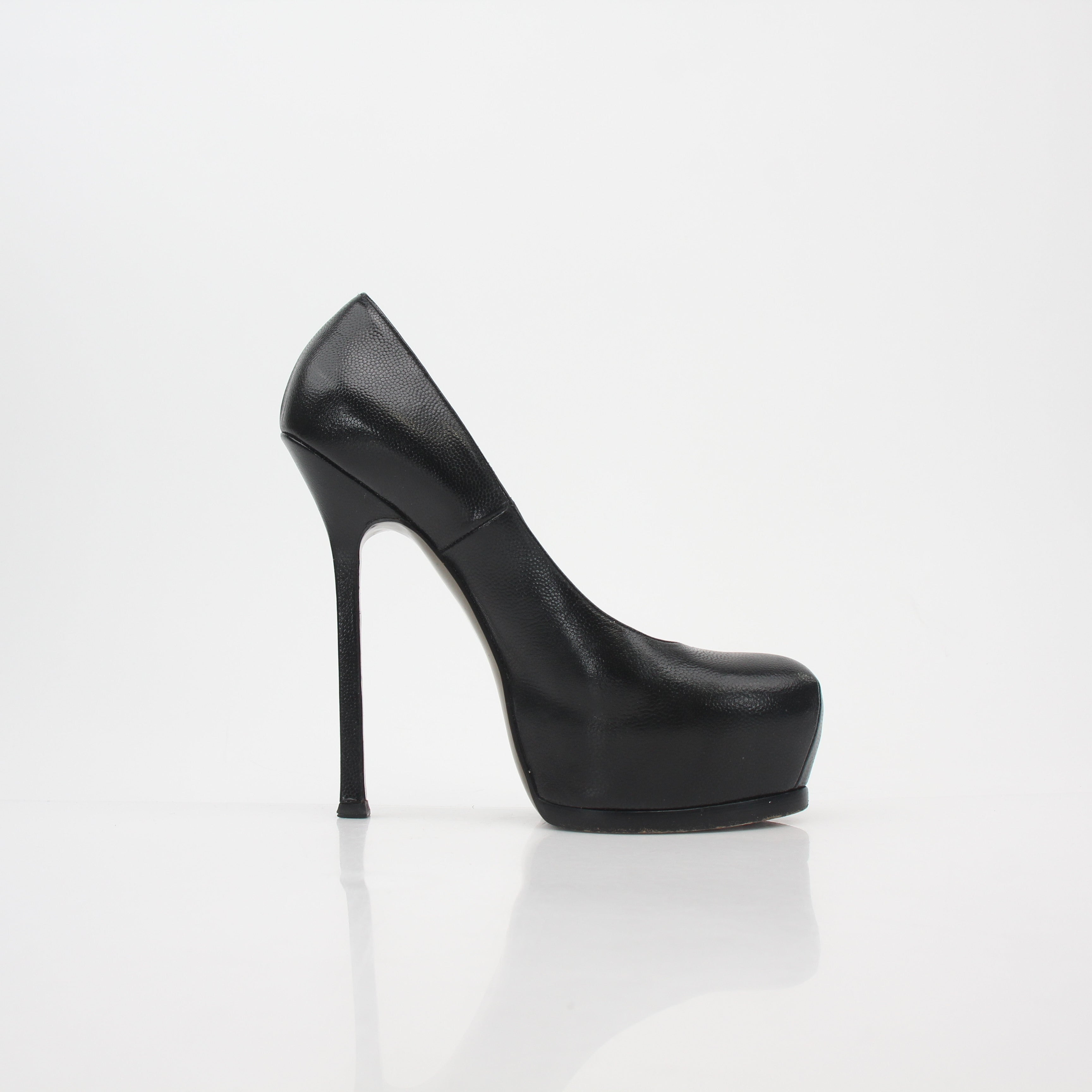 Saint Laurent Black Textured Leather Tribtoo Platform Pumps