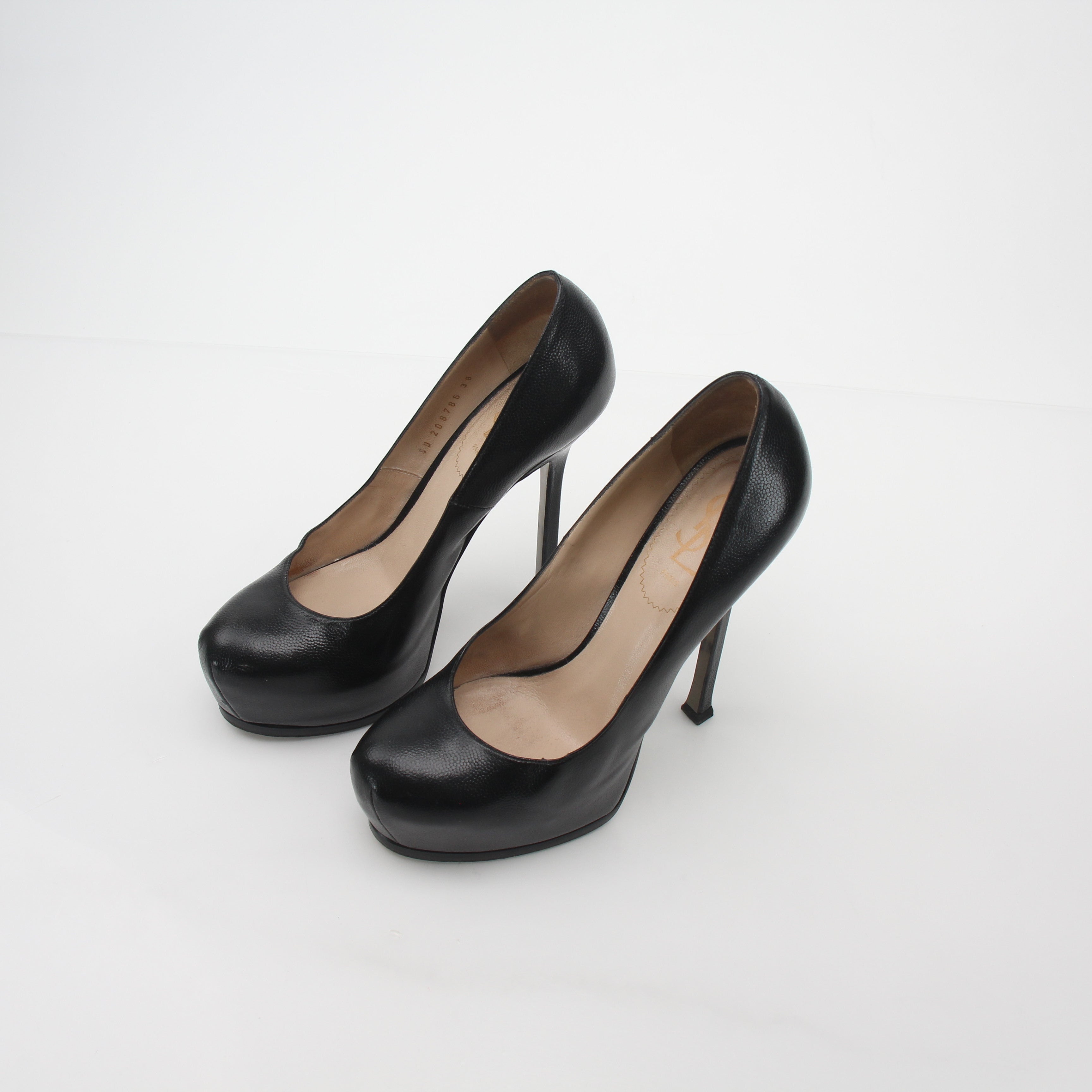 Saint Laurent Black Textured Leather Tribtoo Platform Pumps