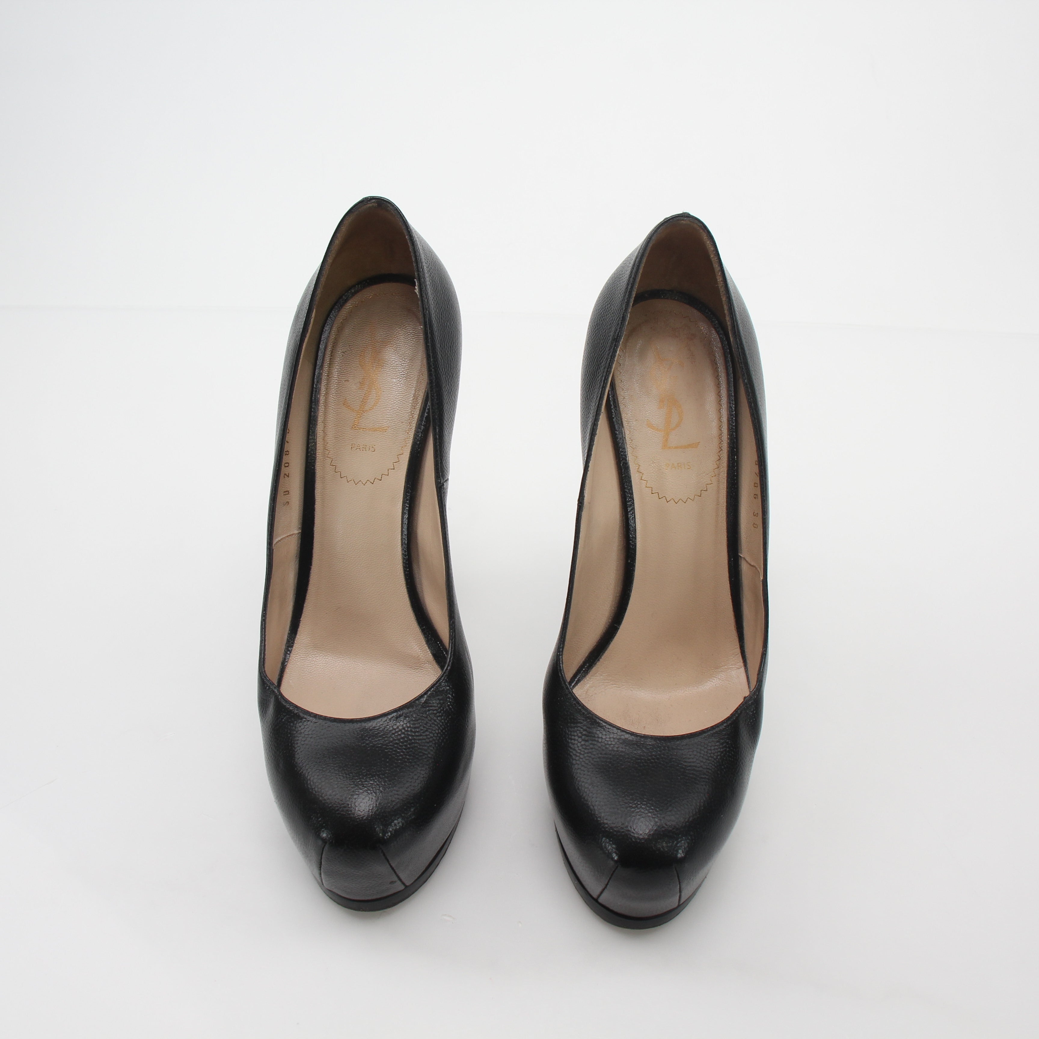Saint Laurent Black Textured Leather Tribtoo Platform Pumps