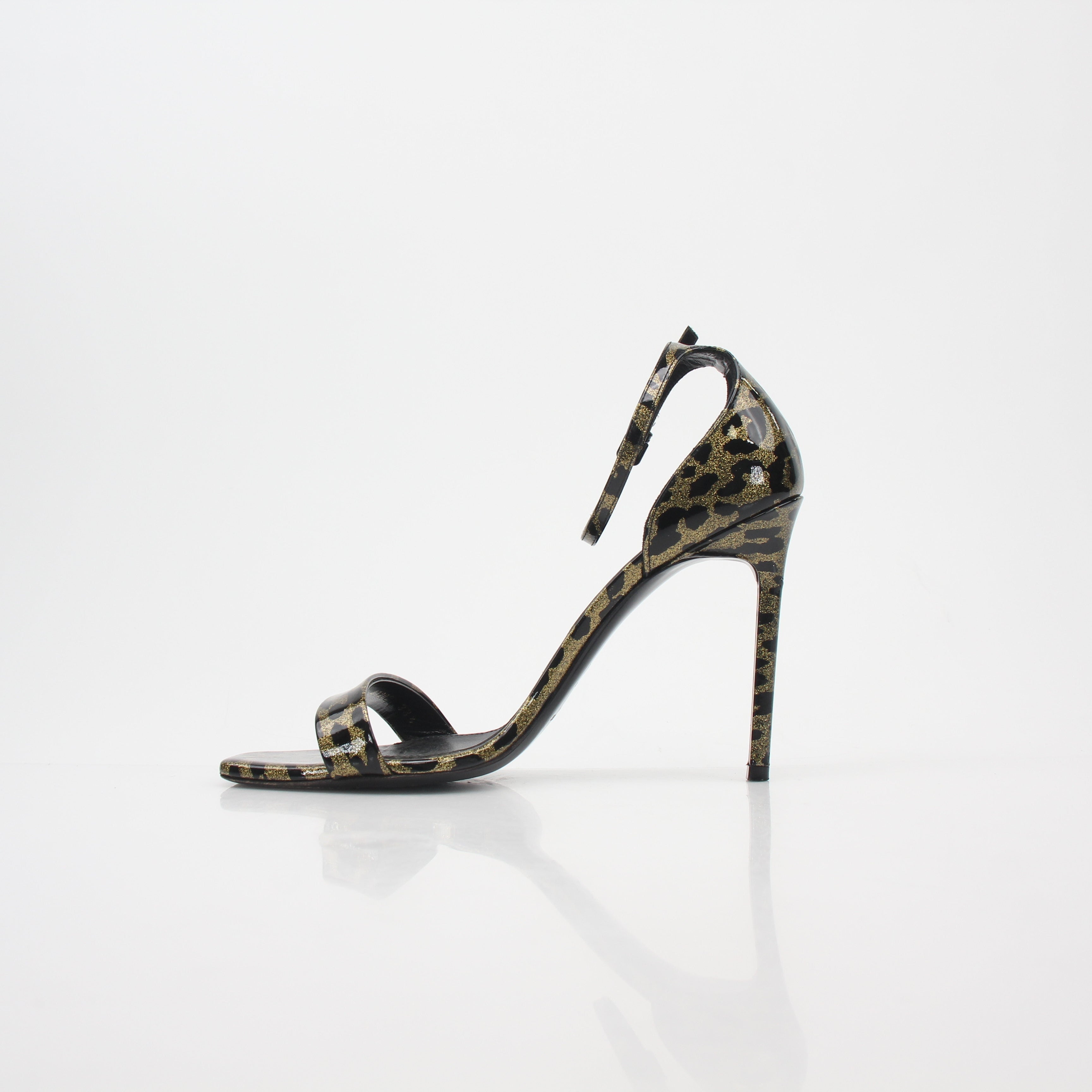 Saint Laurent Black & Gold Amber Ankle-Strap Sandals