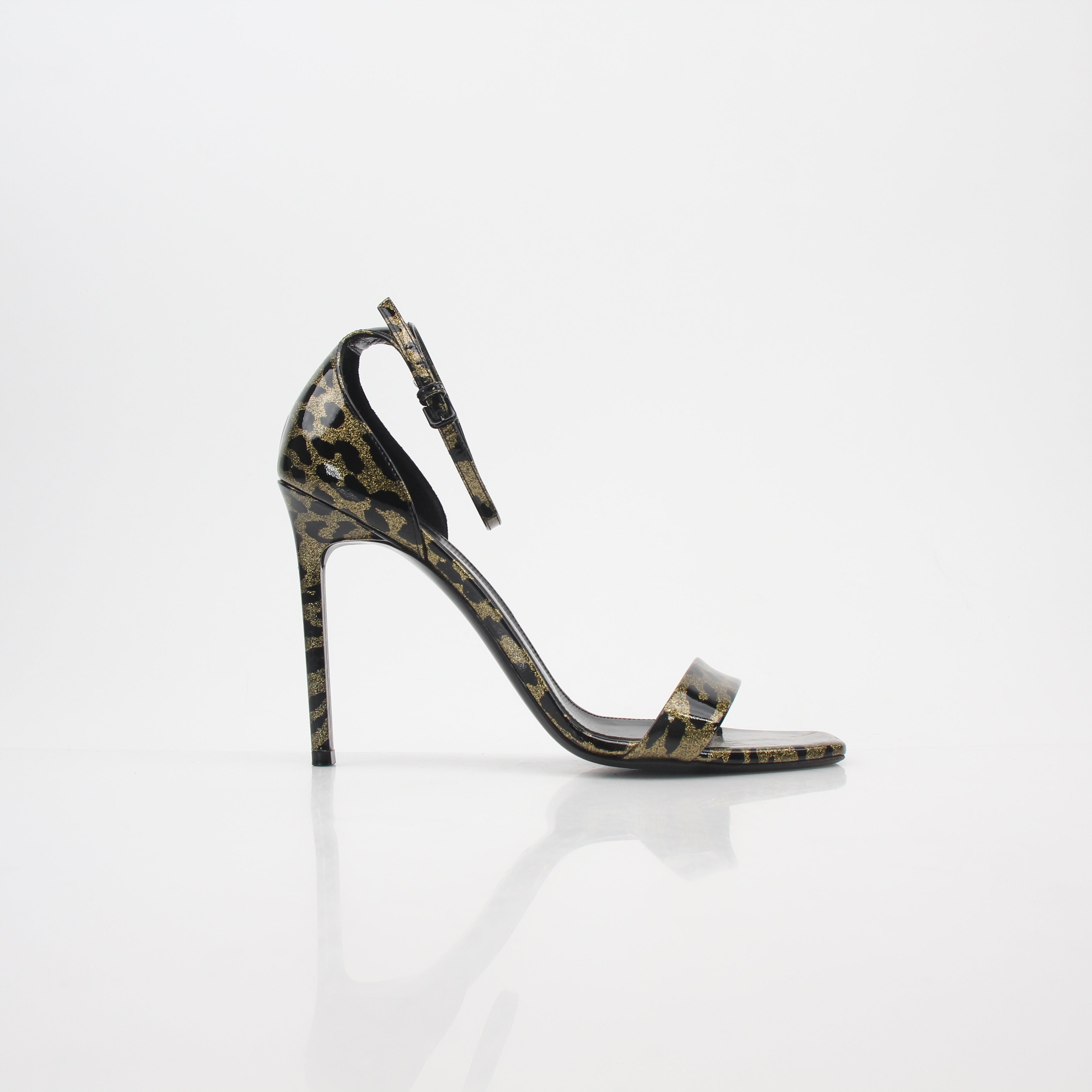 Saint Laurent Black & Gold Amber Ankle-Strap Sandals