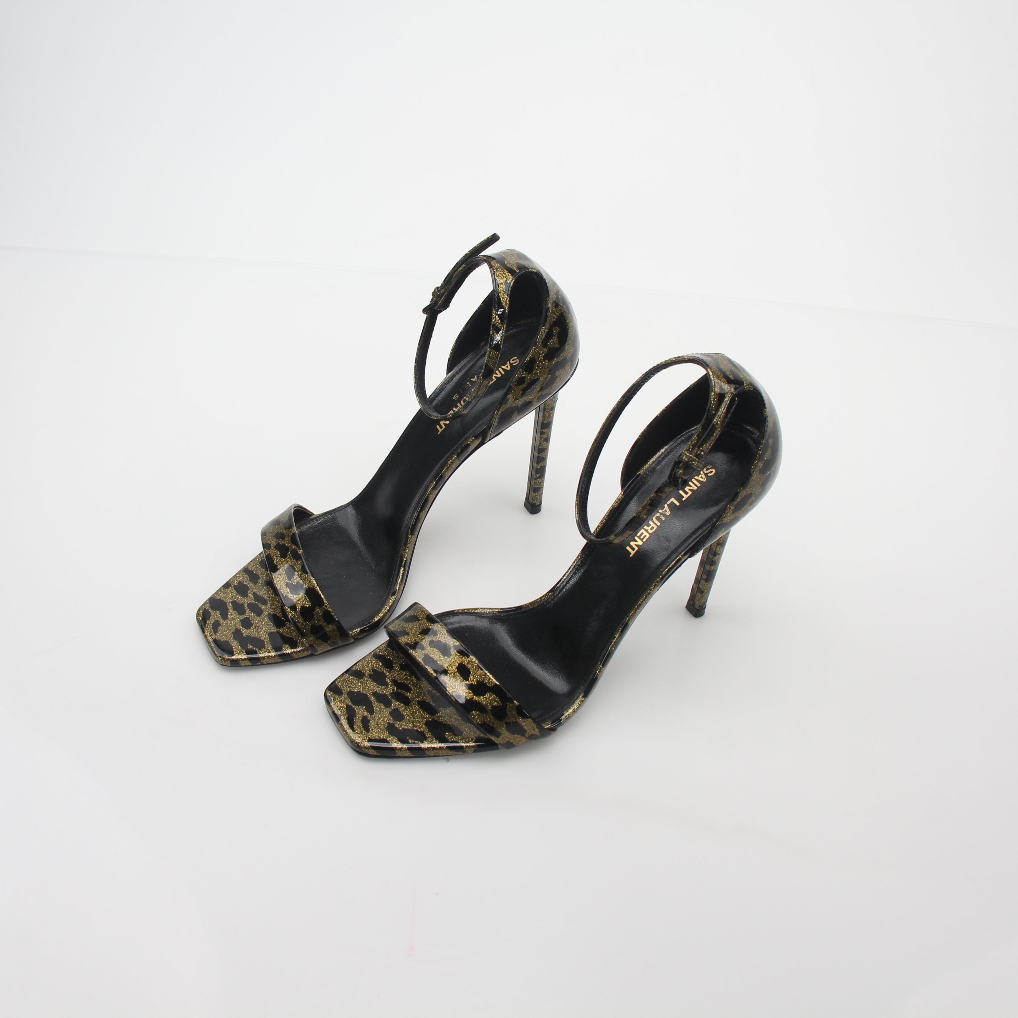 Saint Laurent Black & Gold Amber Ankle-Strap Sandals