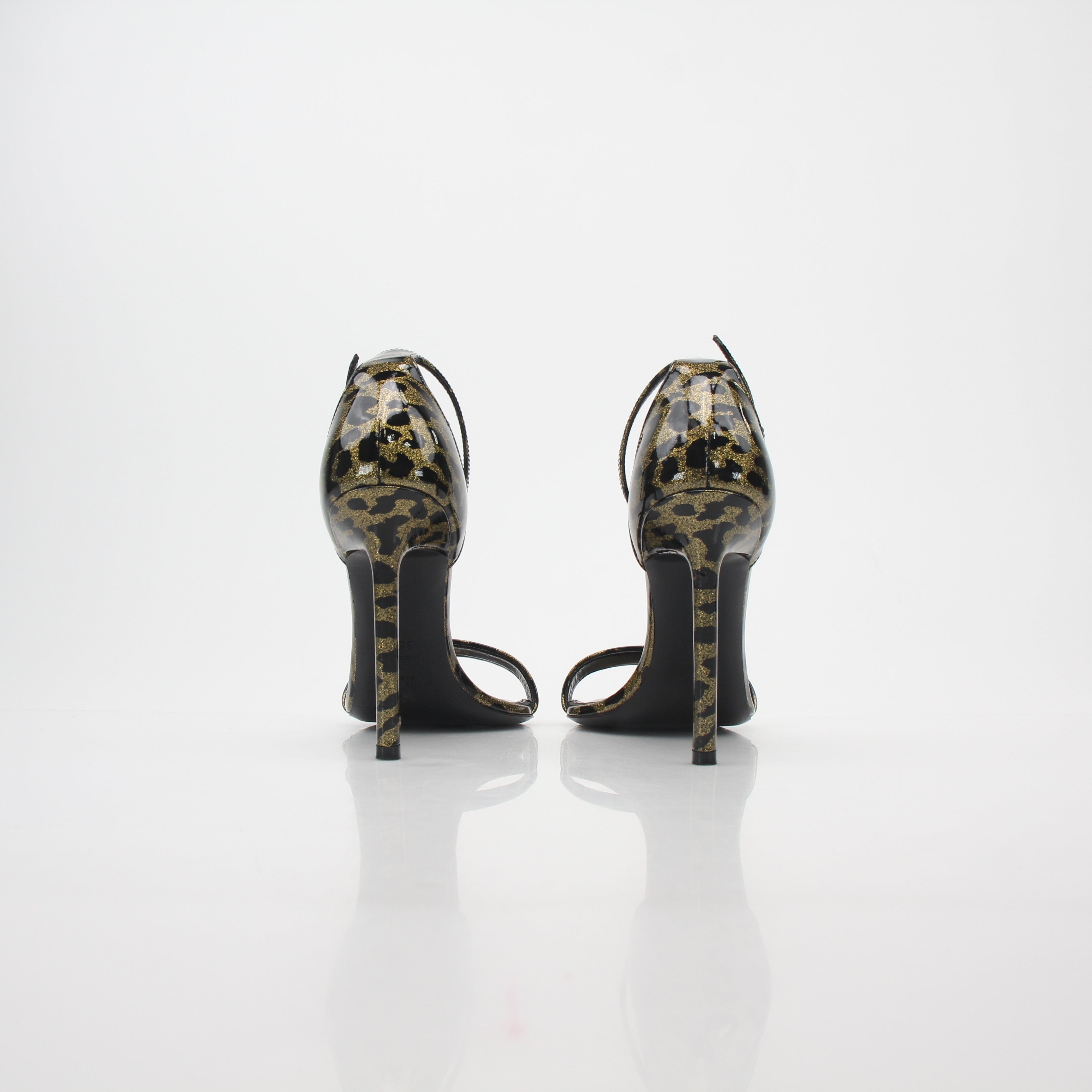 Saint Laurent Black & Gold Amber Ankle-Strap Sandals