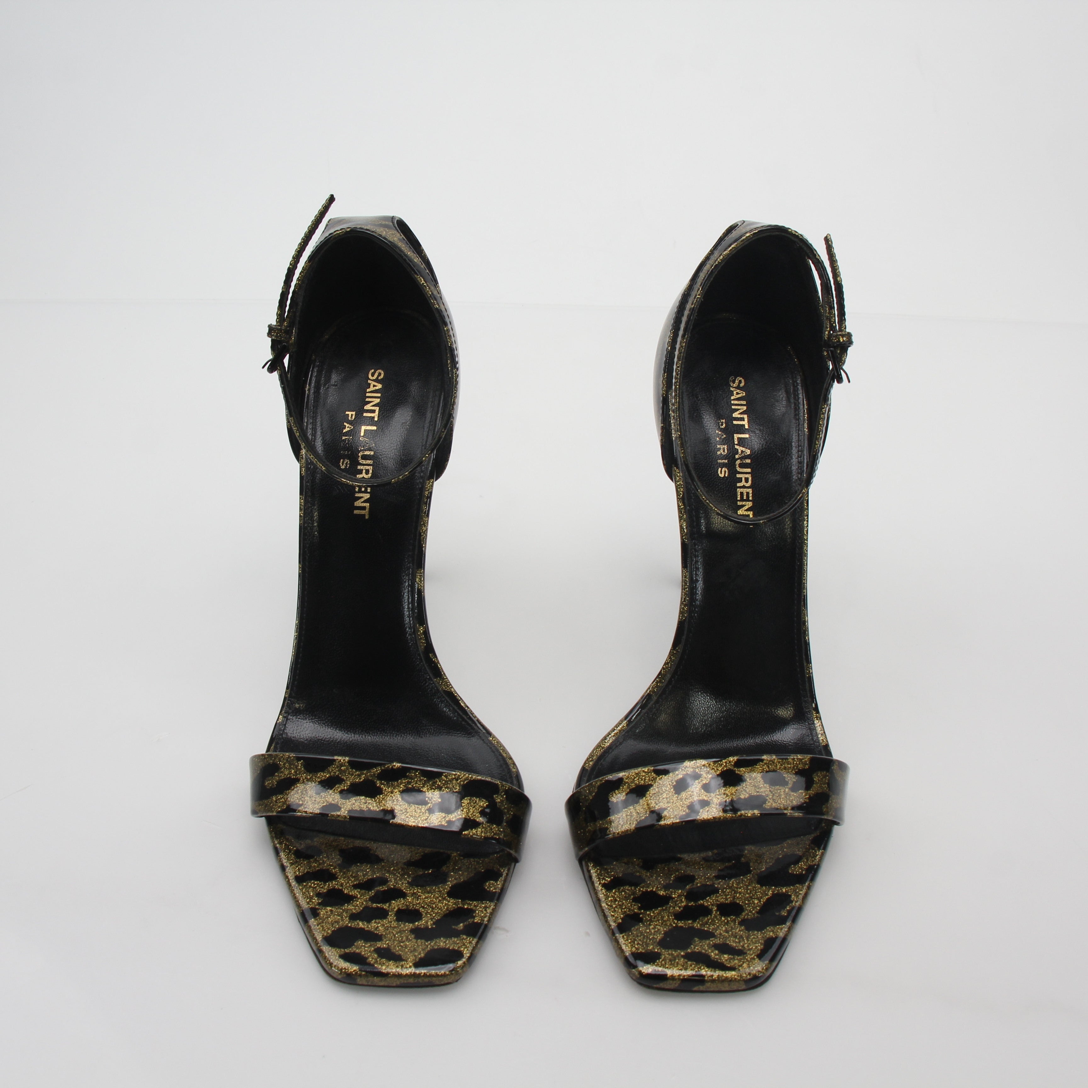 Saint Laurent Black & Gold Amber Ankle-Strap Sandals