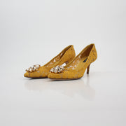 Dolce & Gabbana Yellow Taormina Lace Embellished Pumps