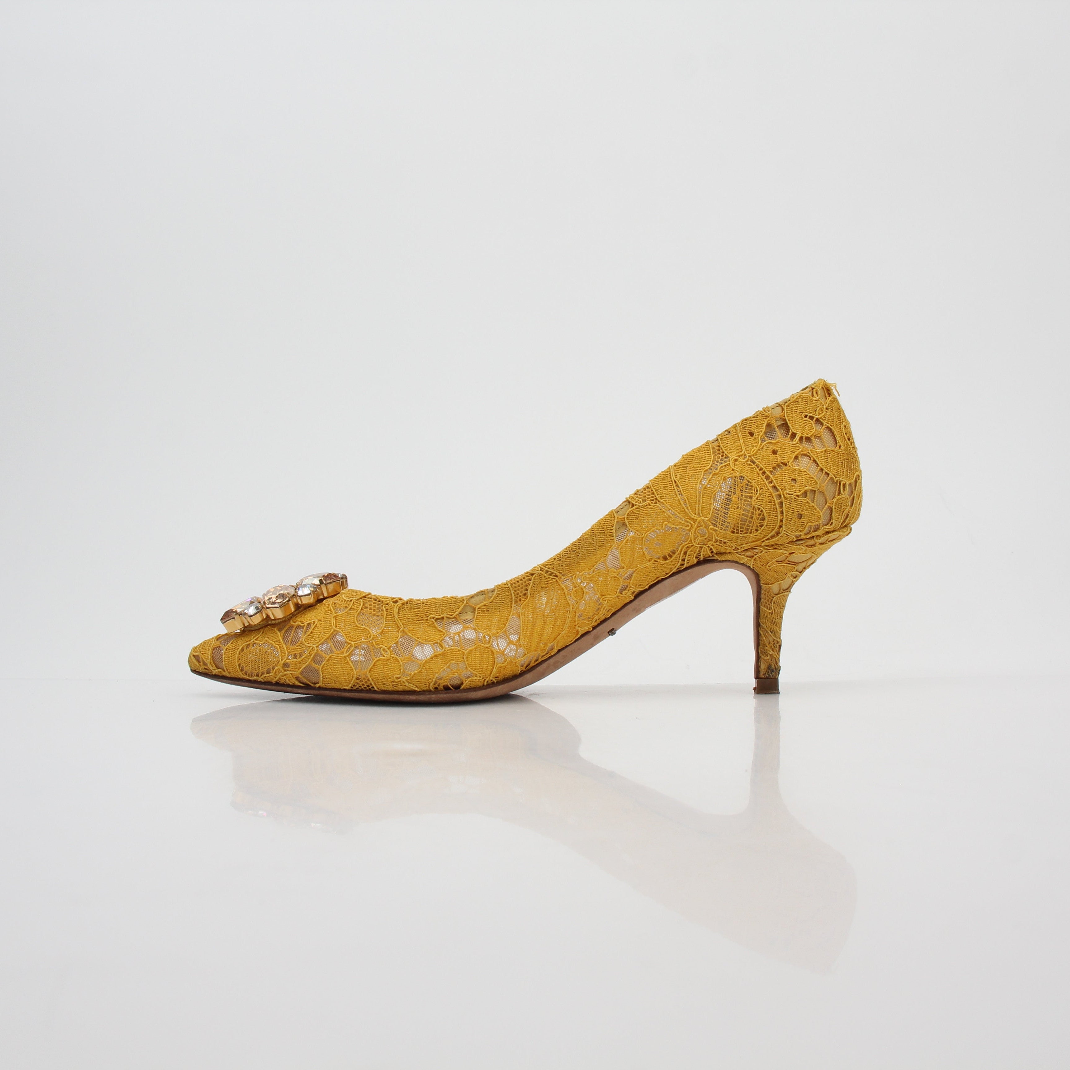 Dolce & Gabbana Yellow Taormina Lace Embellished Pumps