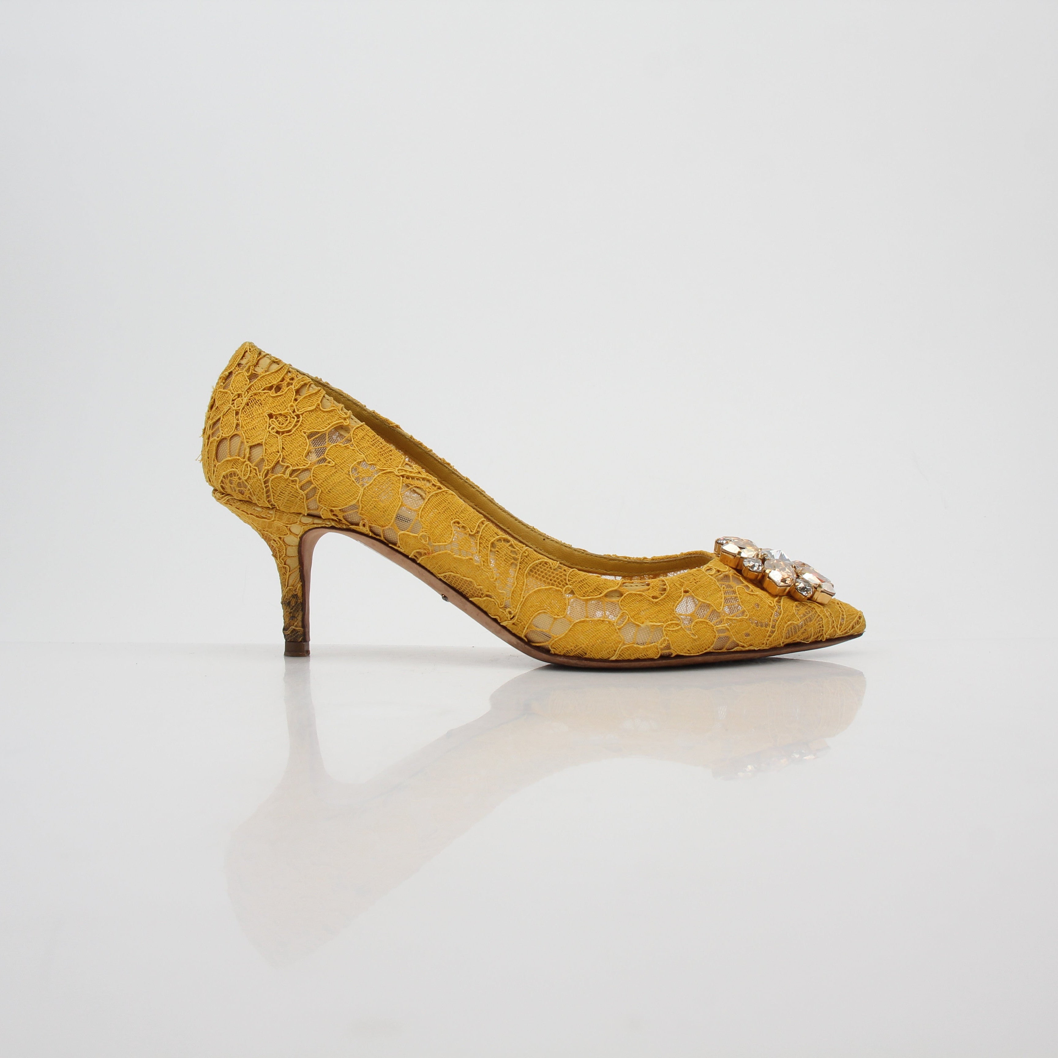Dolce & Gabbana Yellow Taormina Lace Embellished Pumps