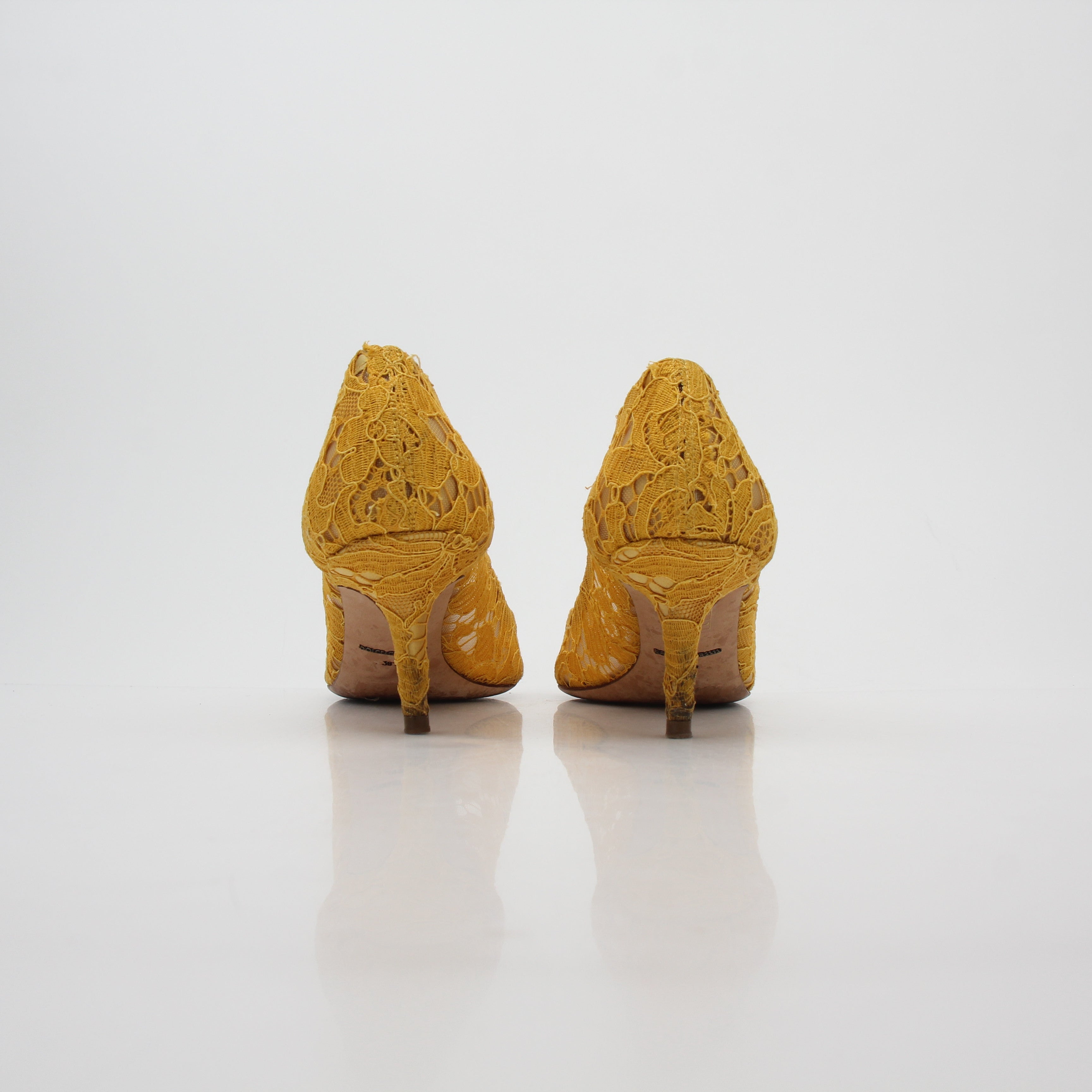 Dolce & Gabbana Yellow Taormina Lace Embellished Pumps