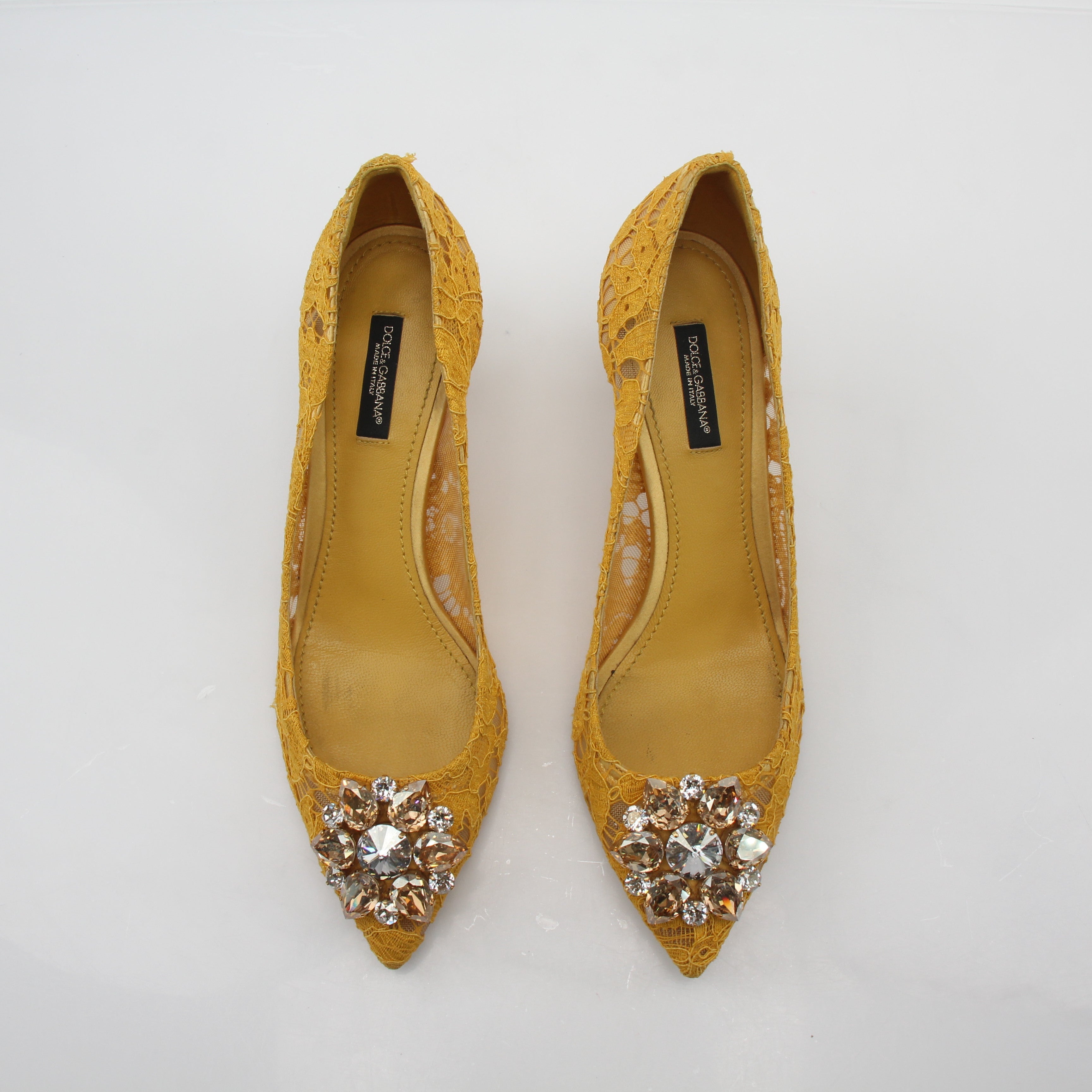 Dolce & Gabbana Yellow Taormina Lace Embellished Pumps