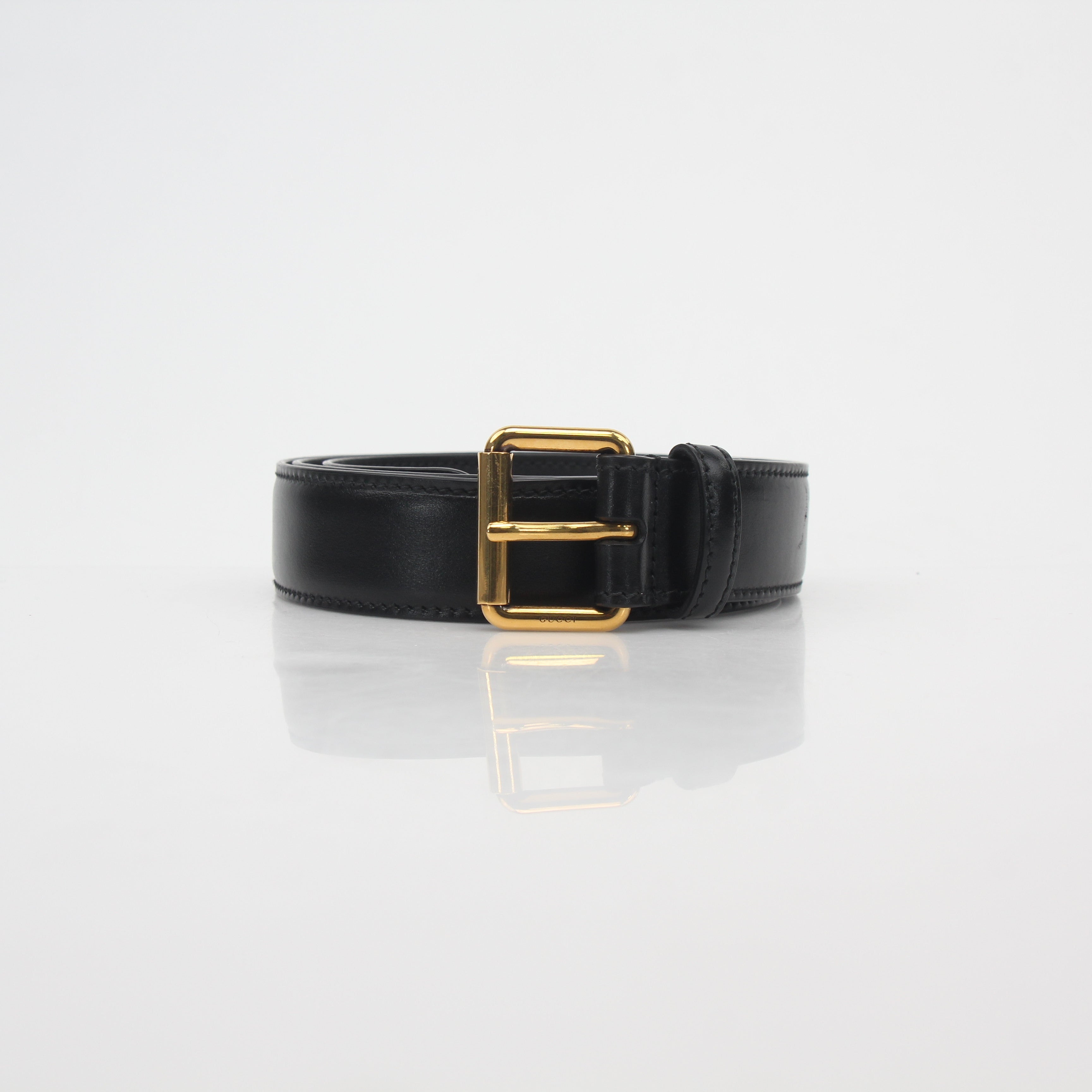 Gucci Black Smooth Leather Square Buckle Belt