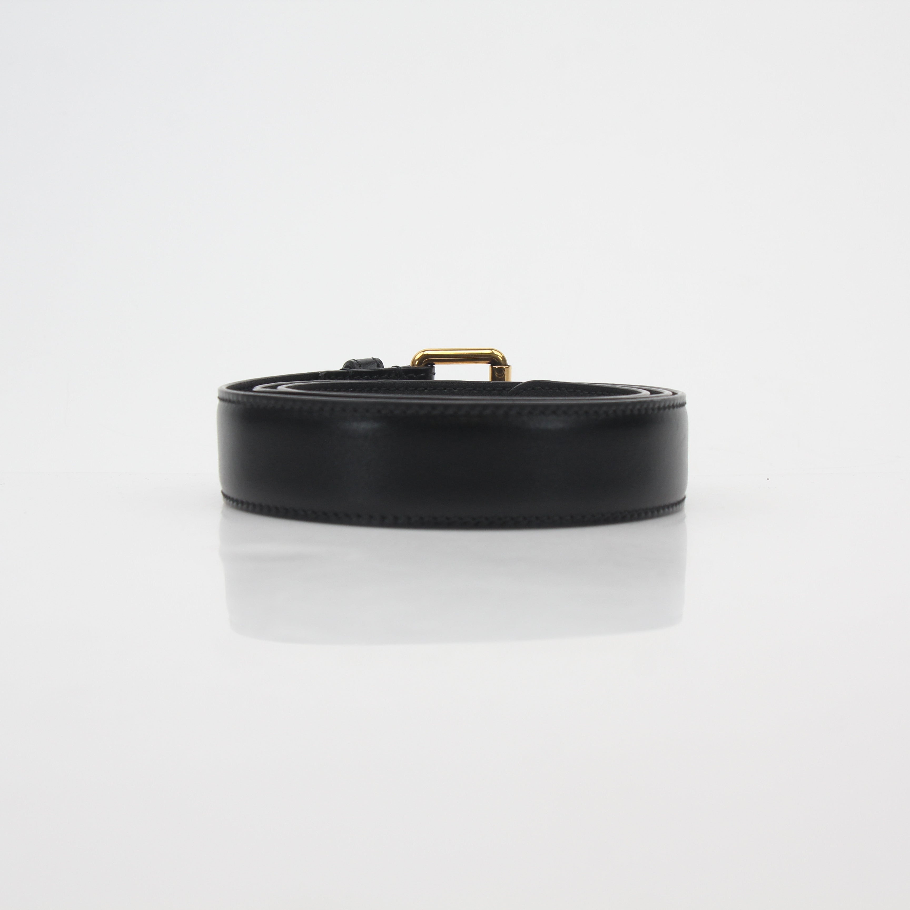 Gucci Black Smooth Leather Square Buckle Belt