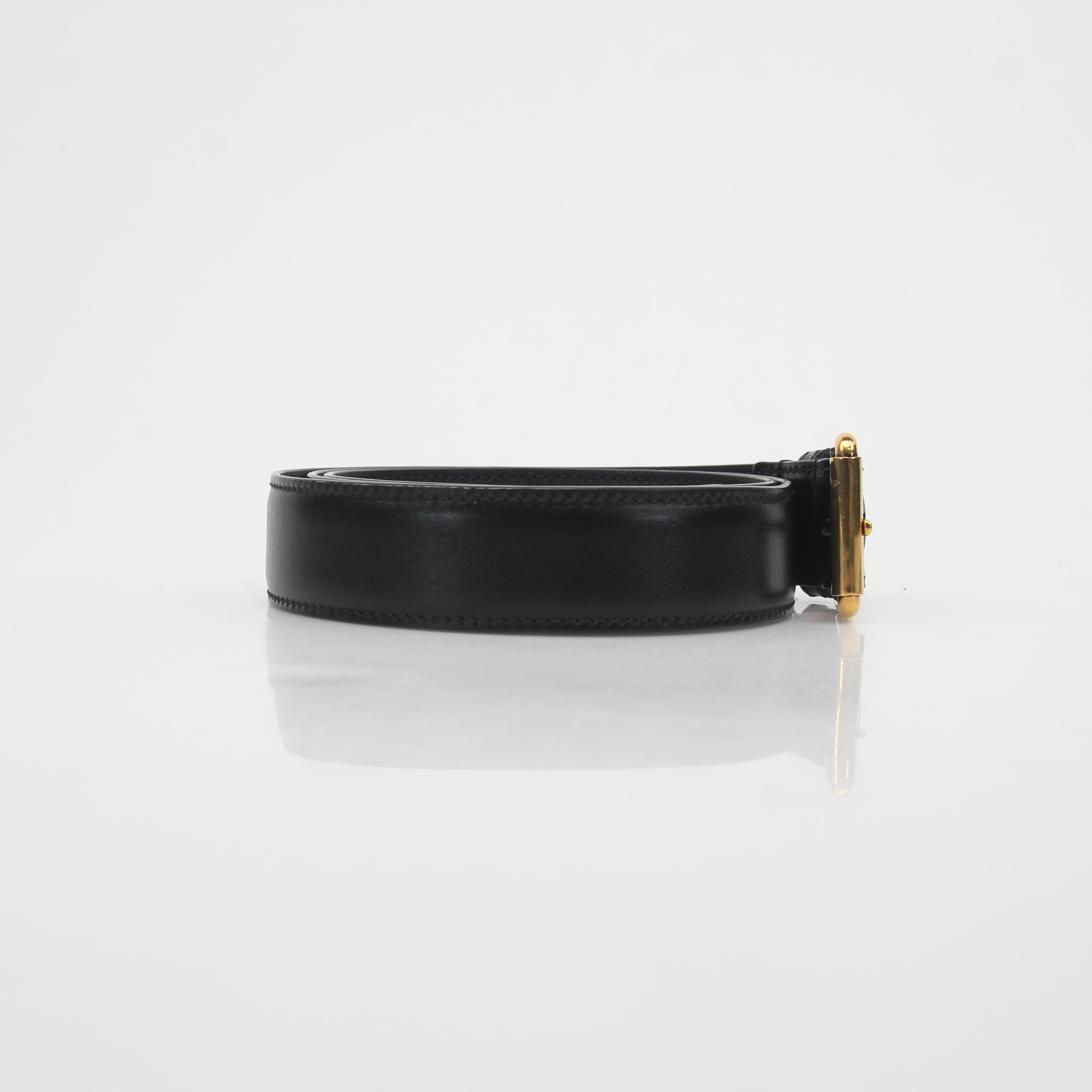 Gucci Black Smooth Leather Square Buckle Belt