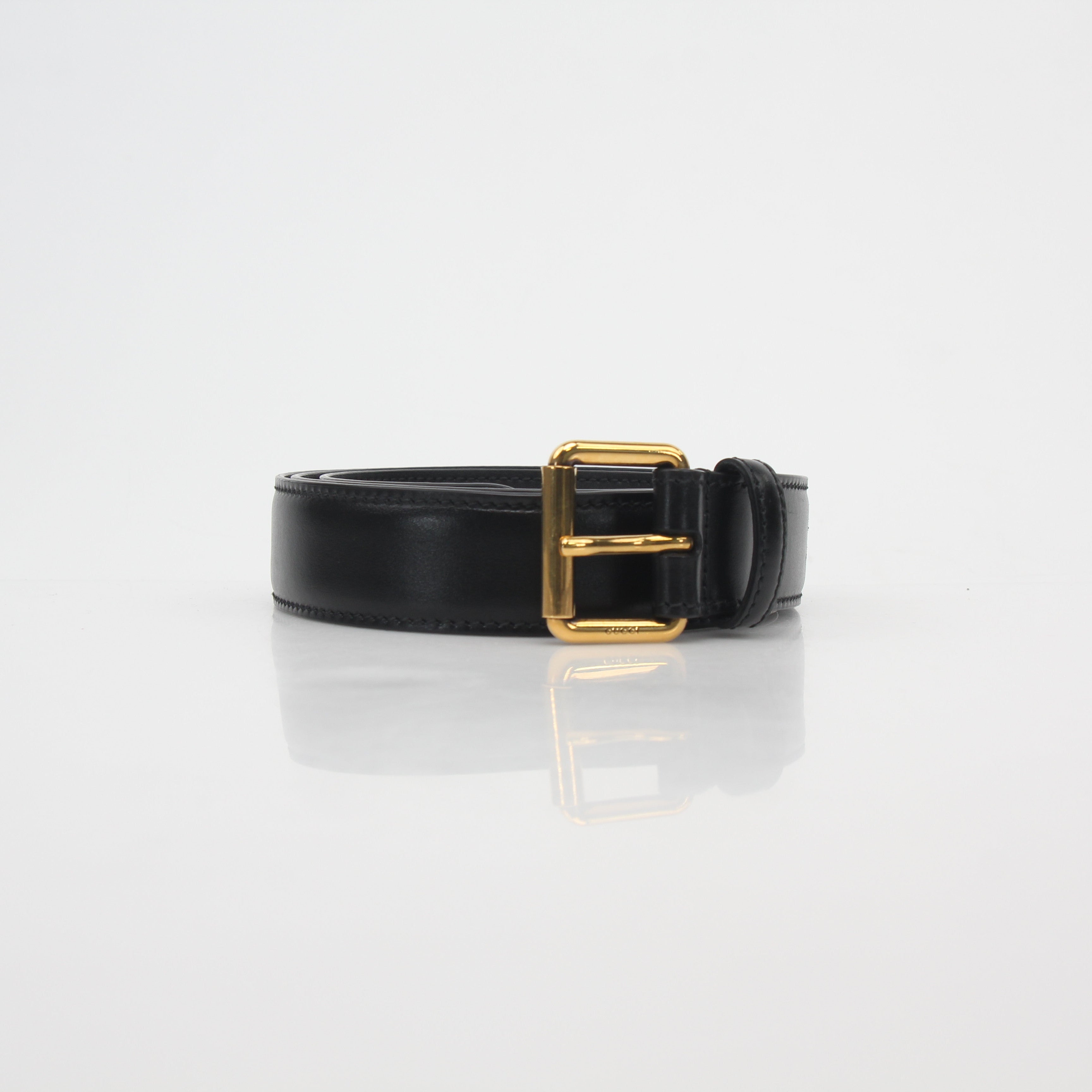 Gucci Black Smooth Leather Square Buckle Belt