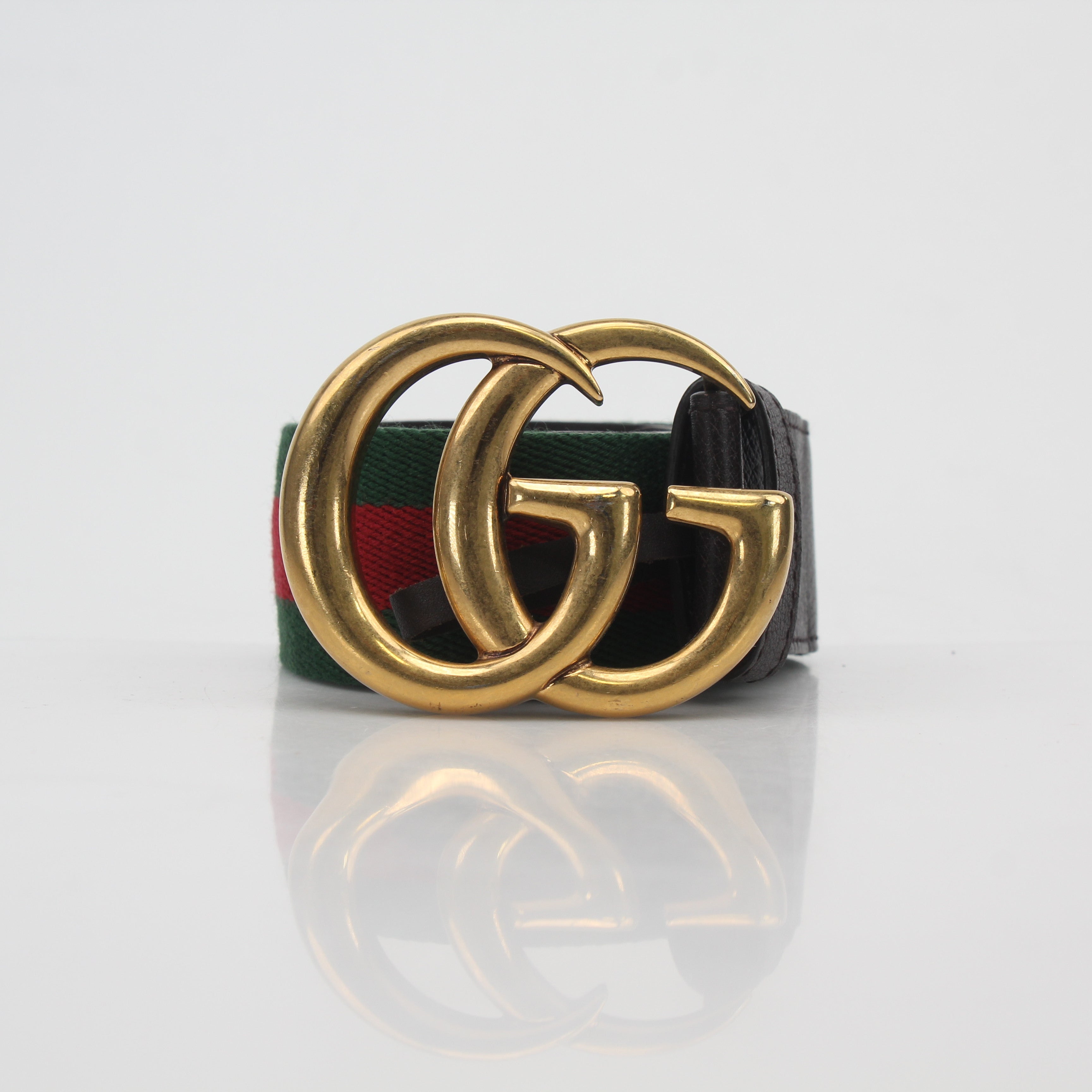 Gucci Green and Red Web GG Marmont Belt