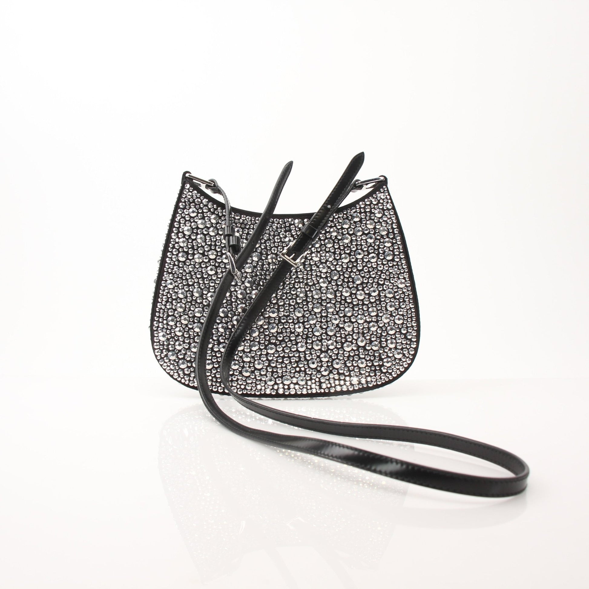 Gold & Beyond Prada Crystal Embellished Mini Cleo Shoulder Bag handbag with sparkling crystal details and a sleek design.