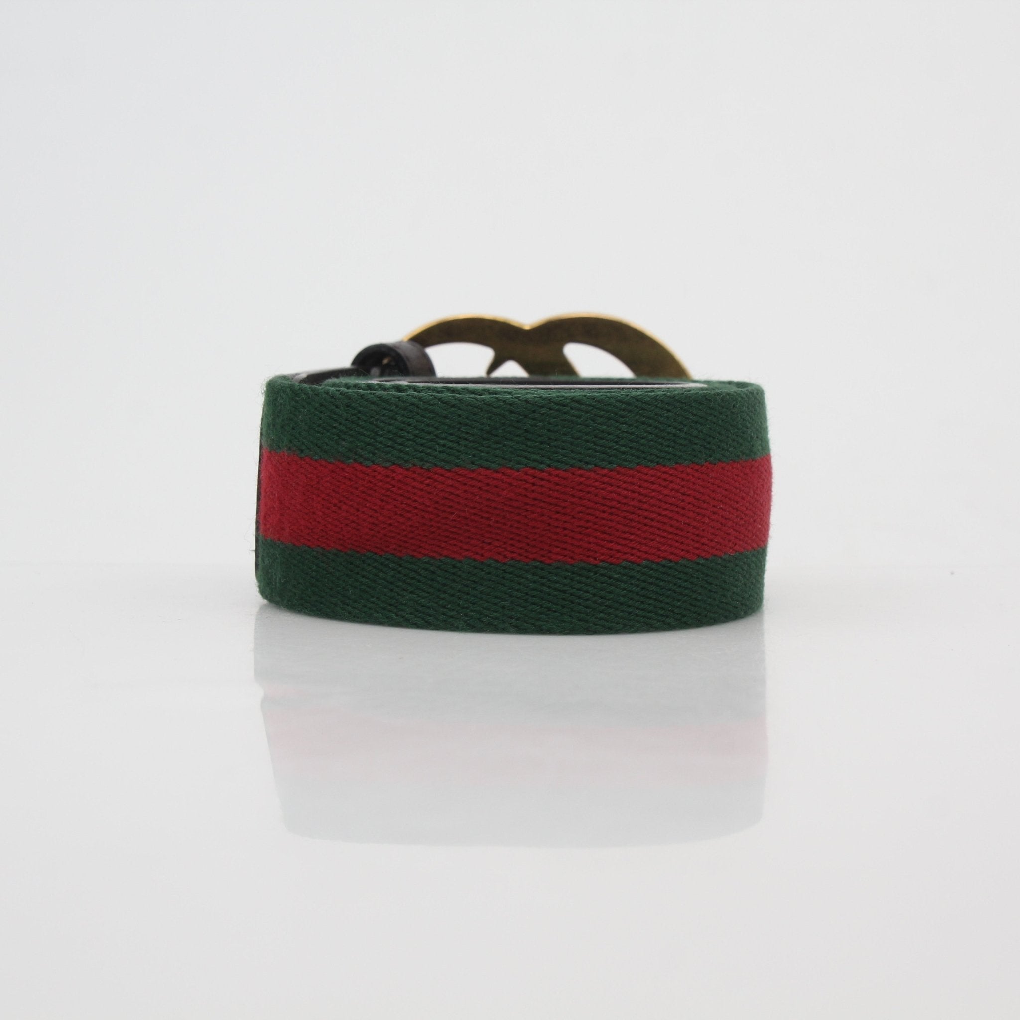 Gucci Green and Red Web GG Marmont belt with gold-tone hardware, stylish accessories for fashion-forward outfits.