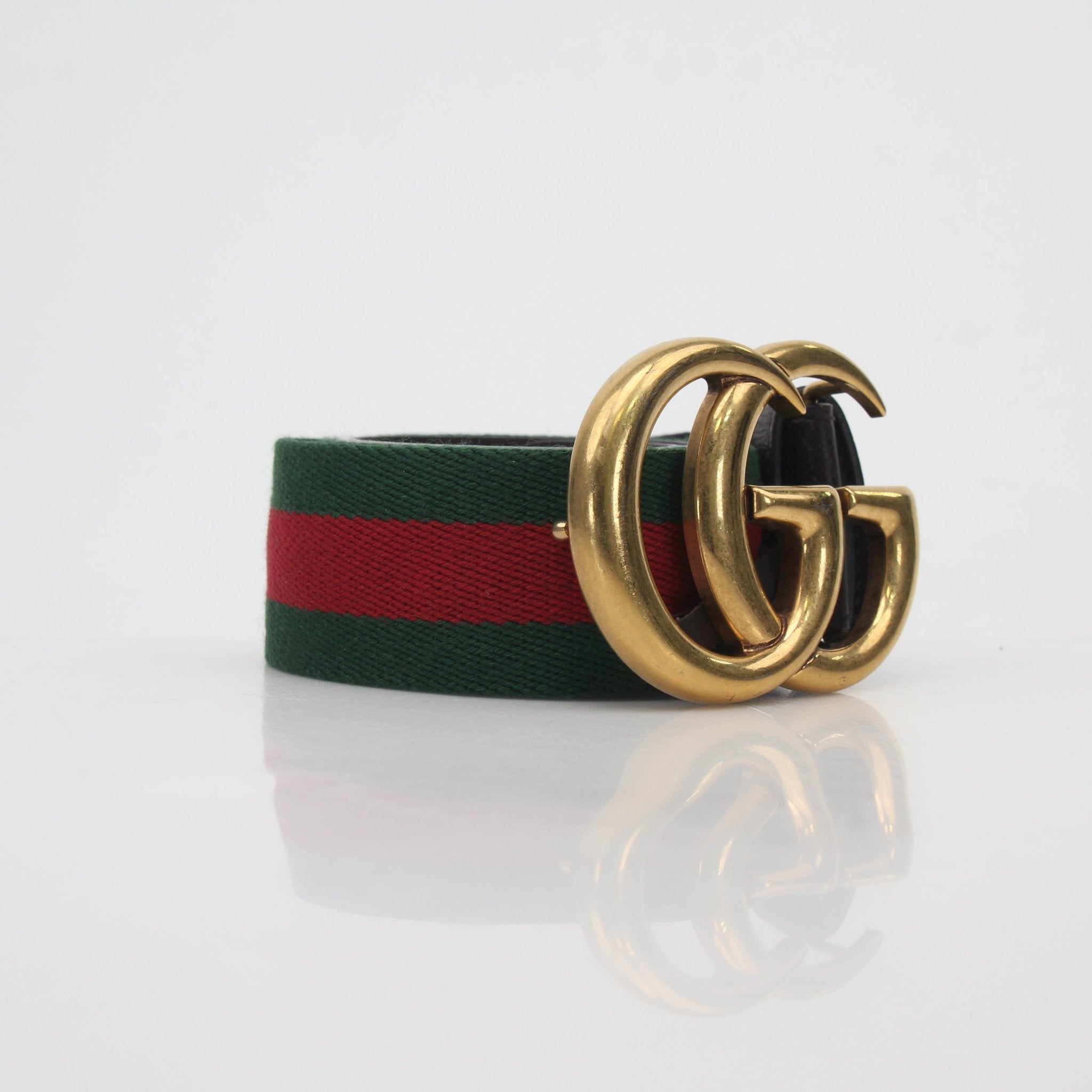 Gucci Green and Red Web GG Marmont Belt