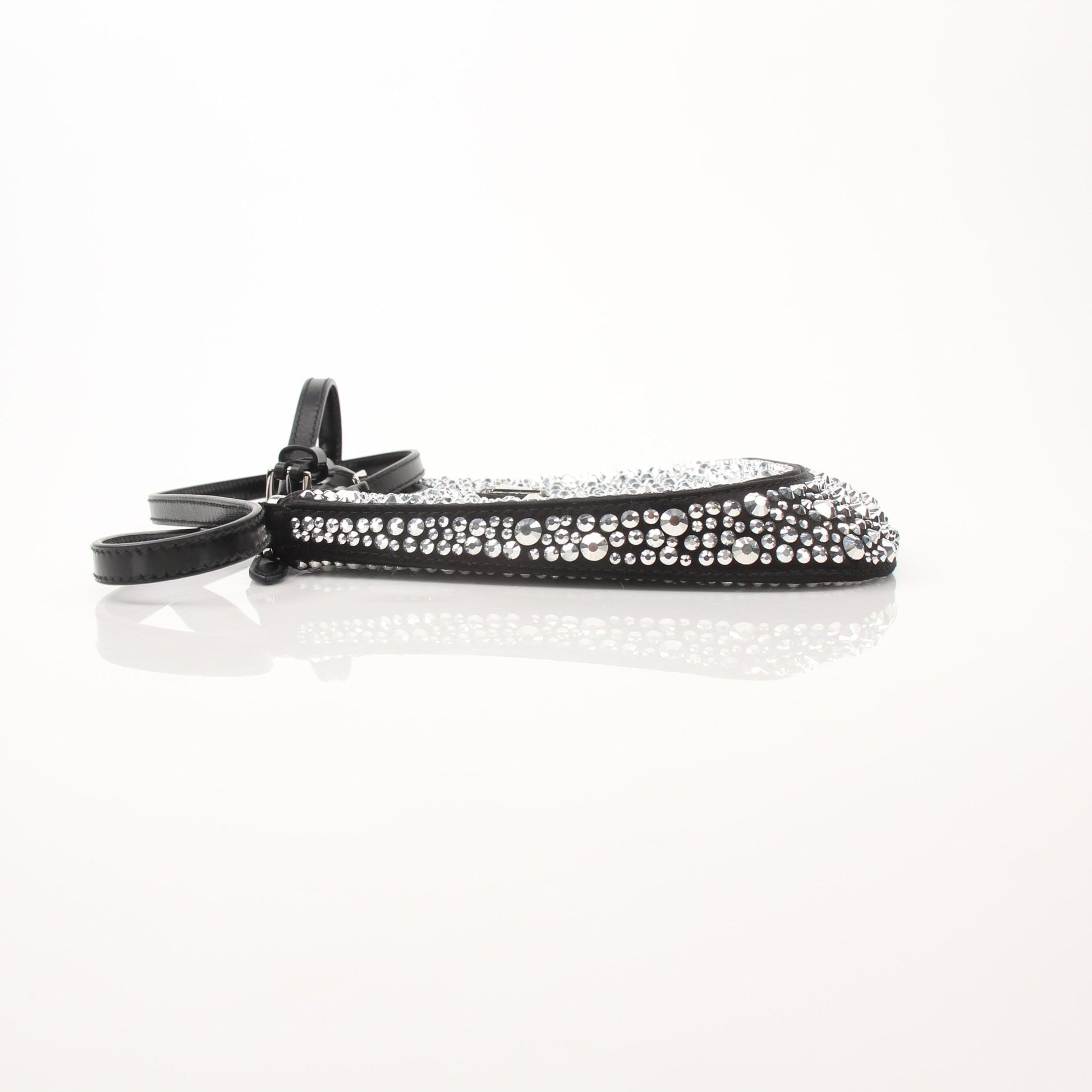 Prada Crystal Embellished Mini Cleo Shoulder Bag, elegant handbag with sparkling crystal details and gold accents.