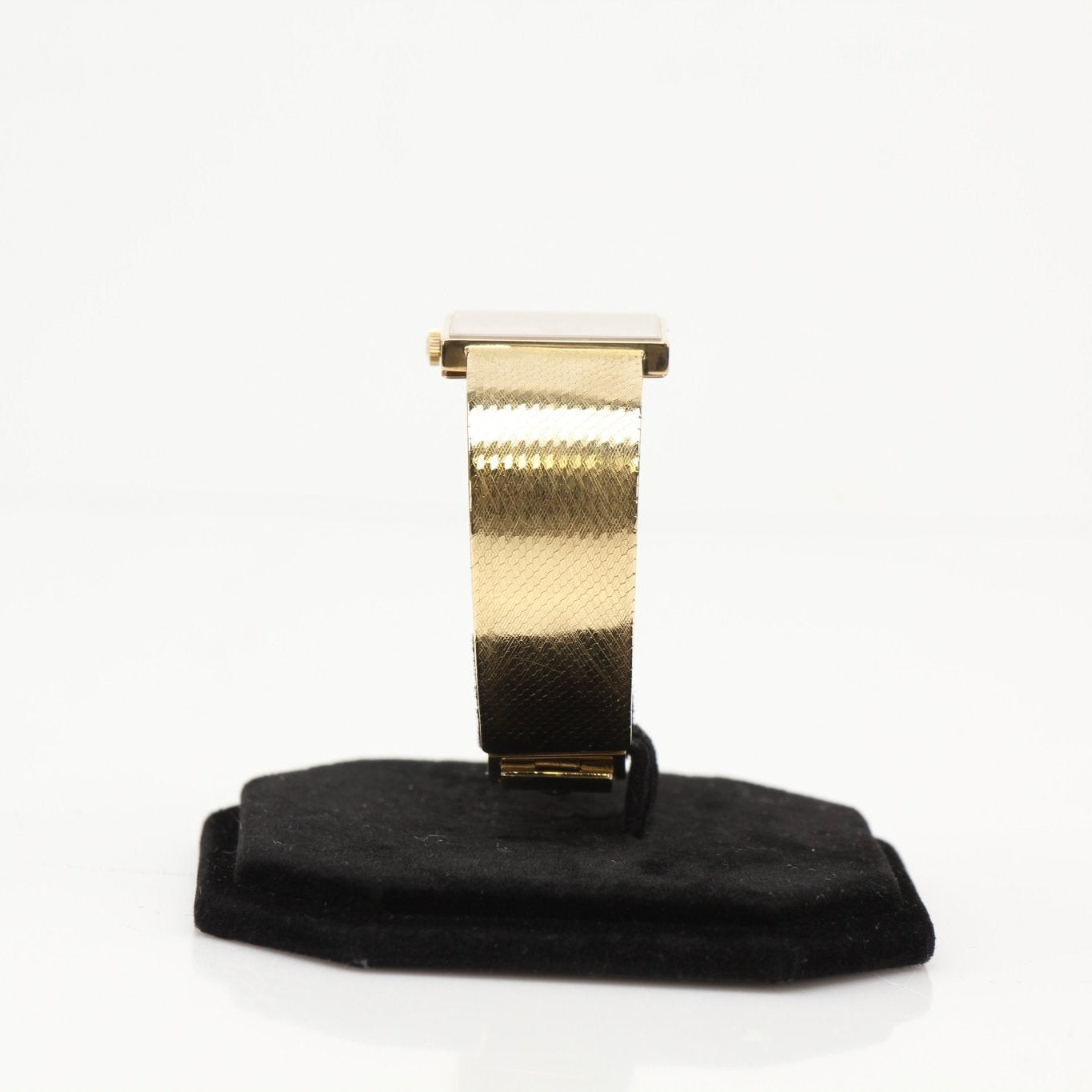 Gold & Beyond Patek Philippe Square Dress Watch with gold case and leather strap, showcasing a sleek, elegant timepiece.