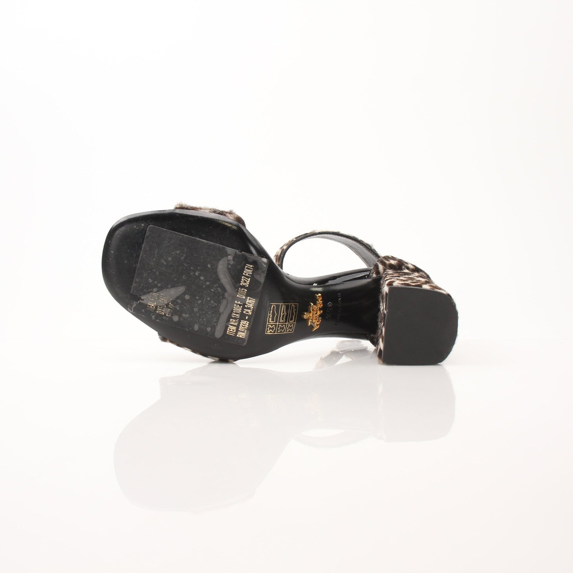 Prada pony hair leopard print block heel sandals, stylish women's shoes with animal pattern and comfortable heel design.
