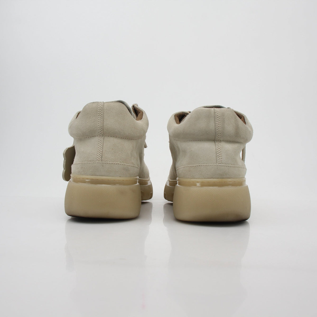 Gold & Beyond beige suede Burberry creeper mid boots with chunky soles and stylish design, showcasing the shoes on a plain background.