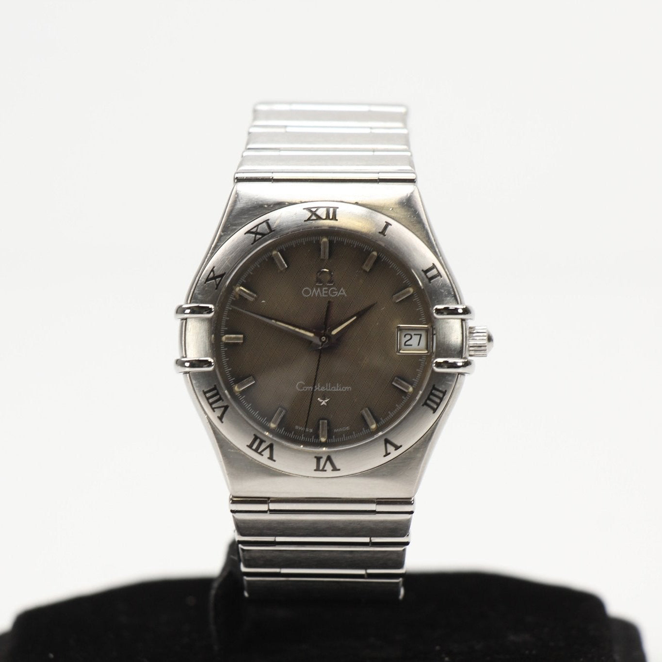 Omega Constellation Chronometer watch with gold accents, stainless steel bracelet, and classic design from Gold & Beyond.