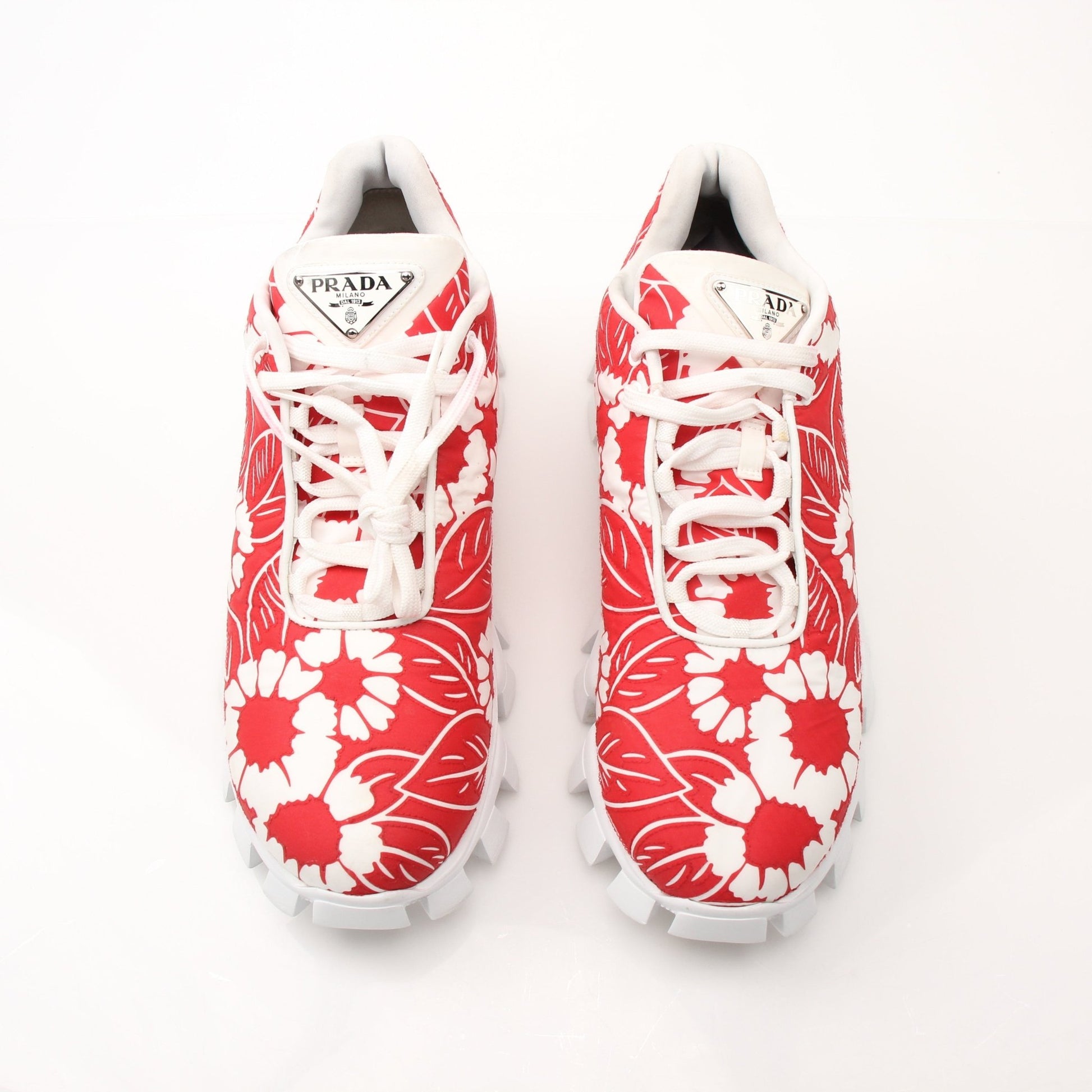Gold & Beyond Prada Floral Monolith Lug Sole Sneakers size 41, stylish shoes with floral design and chunky lug sole.