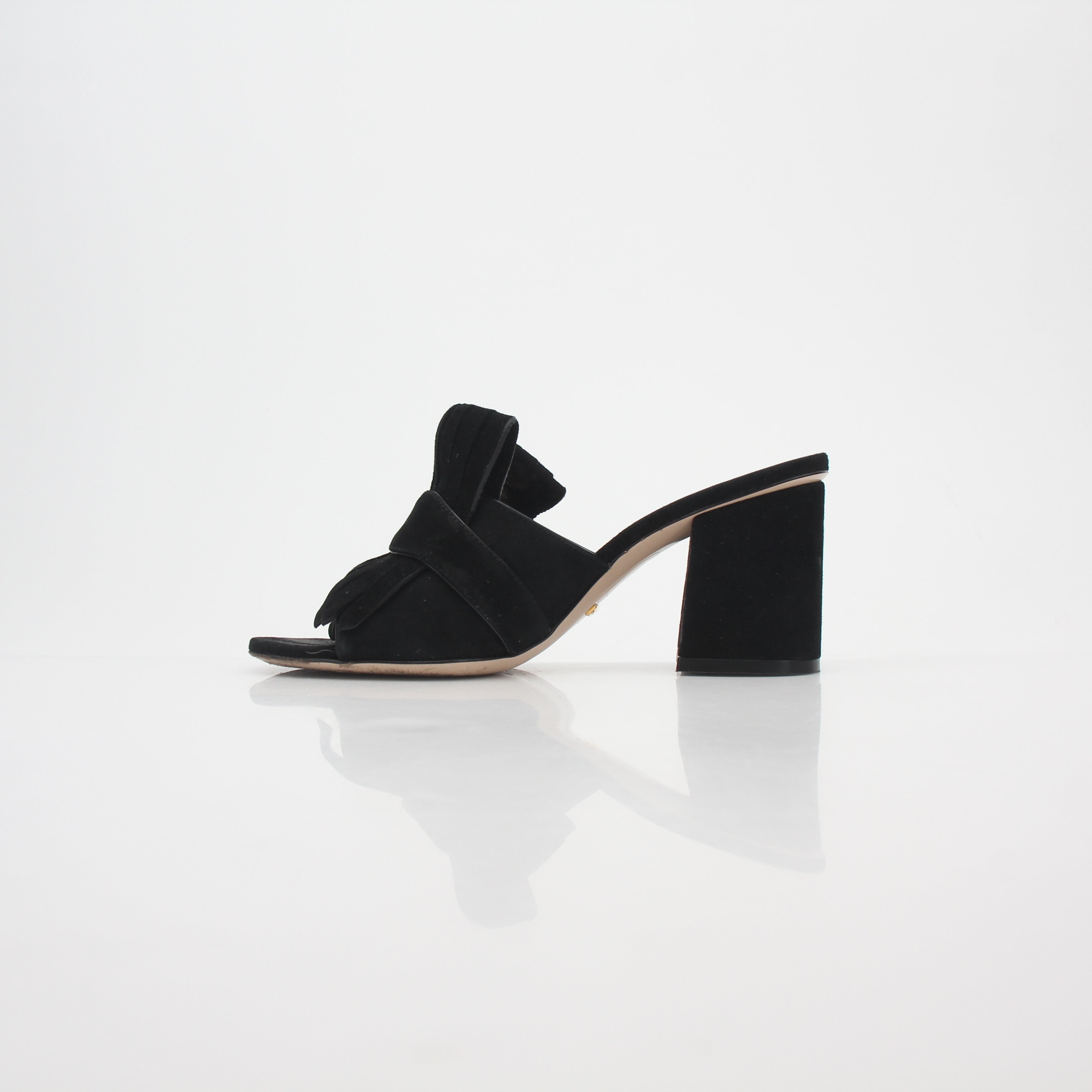 Gucci Black GG Marmont Fringe Slide Sandals