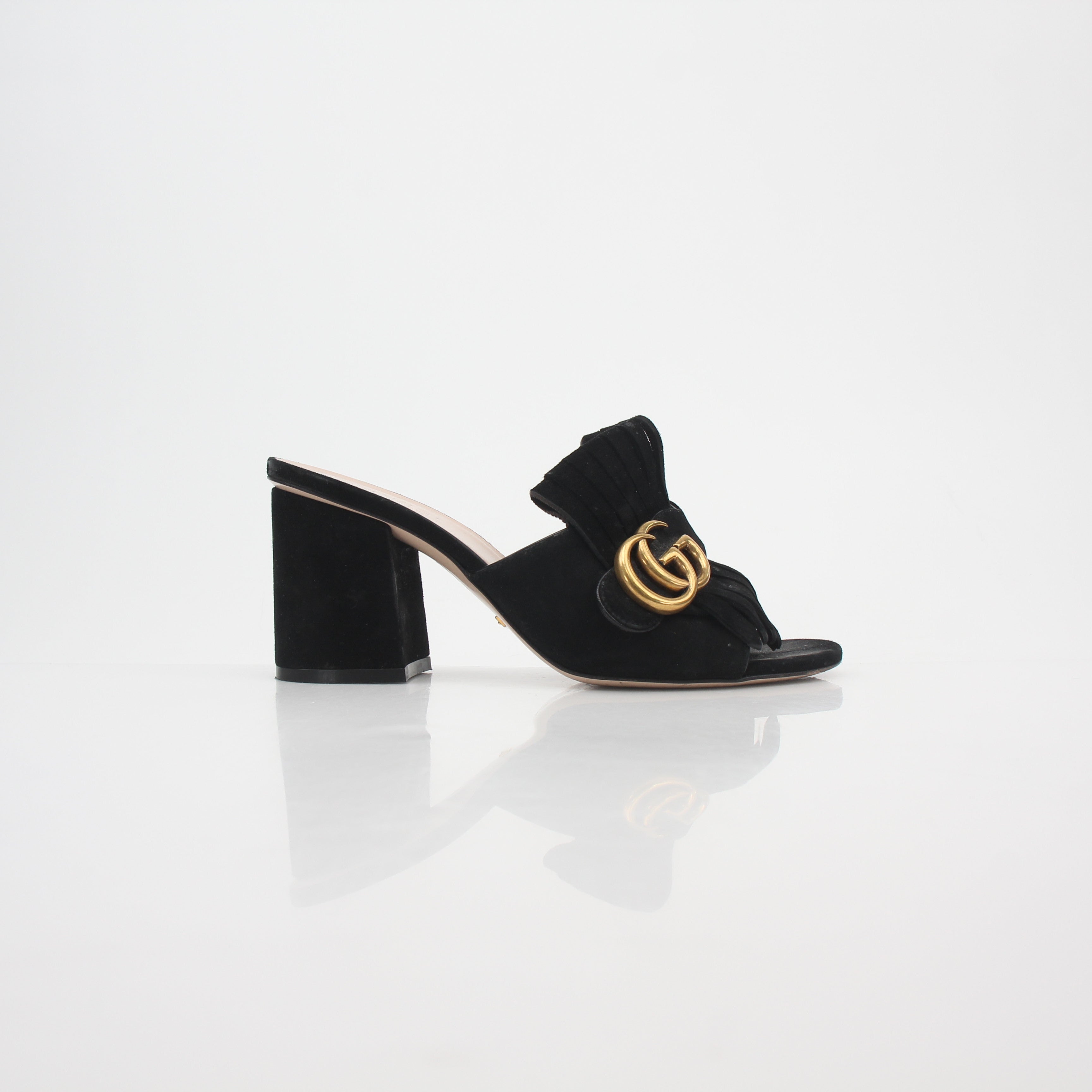 Gucci Black GG Marmont Fringe Slide Sandals