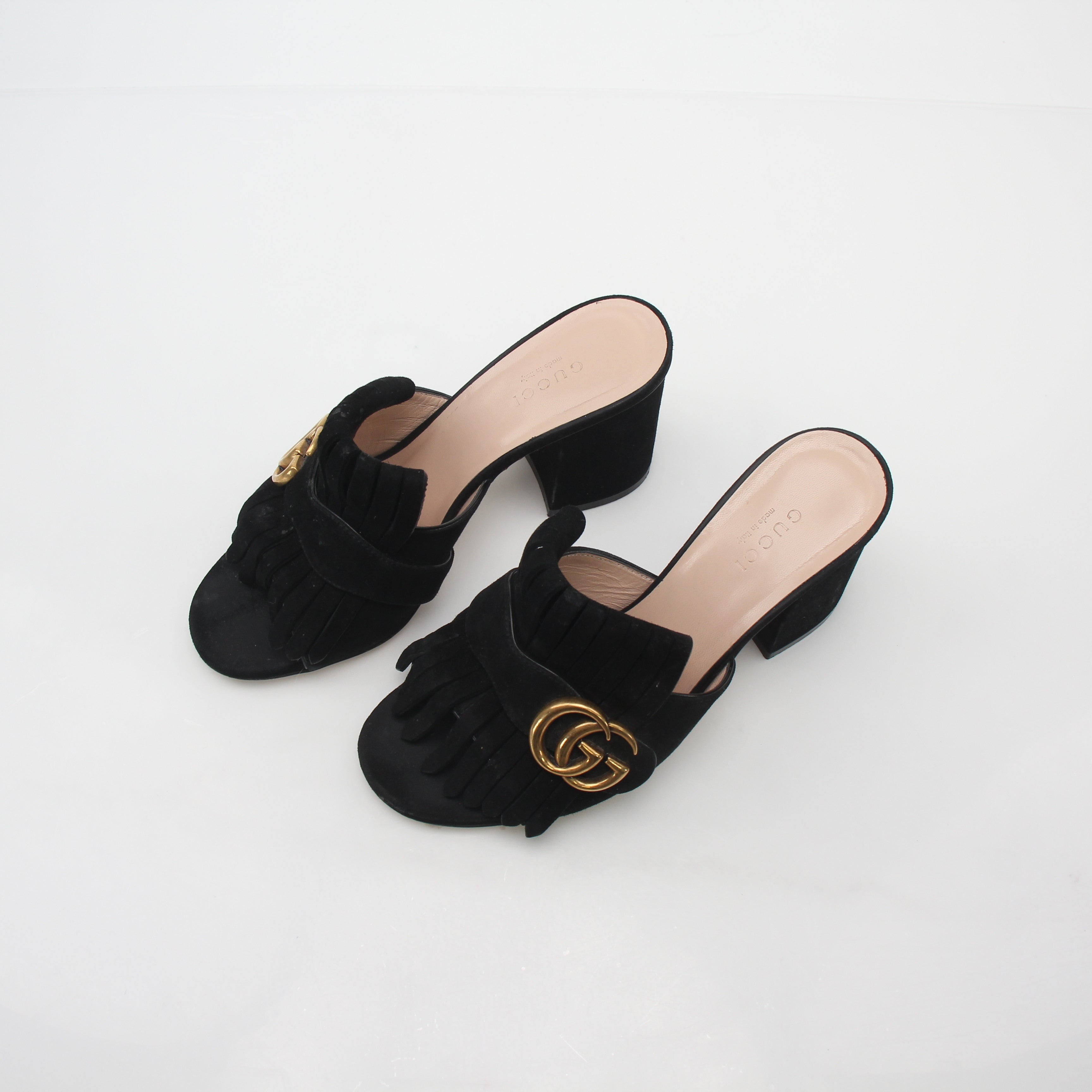 Gucci Black GG Marmont Fringe Slide Sandals