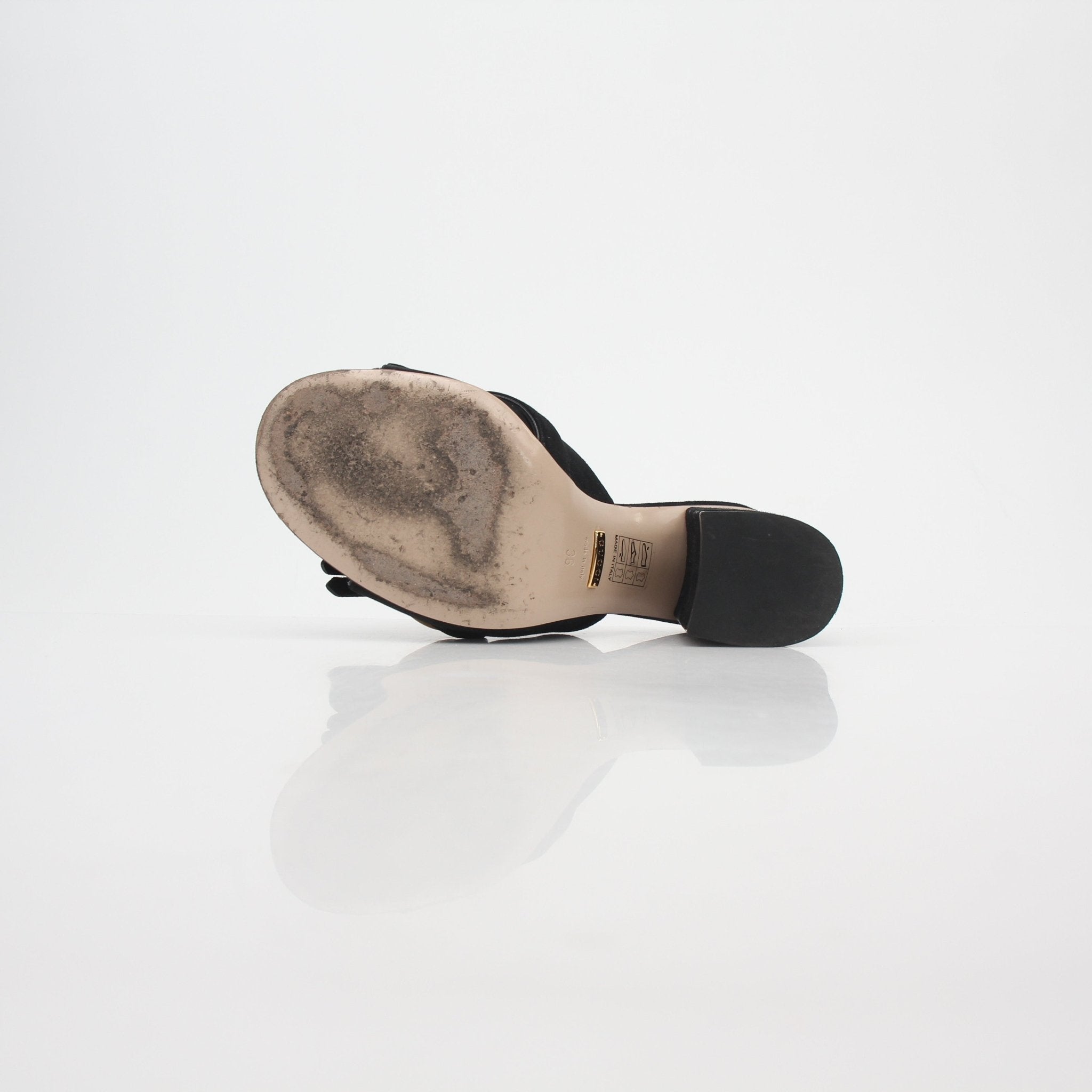 Gucci Black GG Marmont Fringe Slide Sandals, stylish open-toe shoes with fringe detailing and signature GG logo.