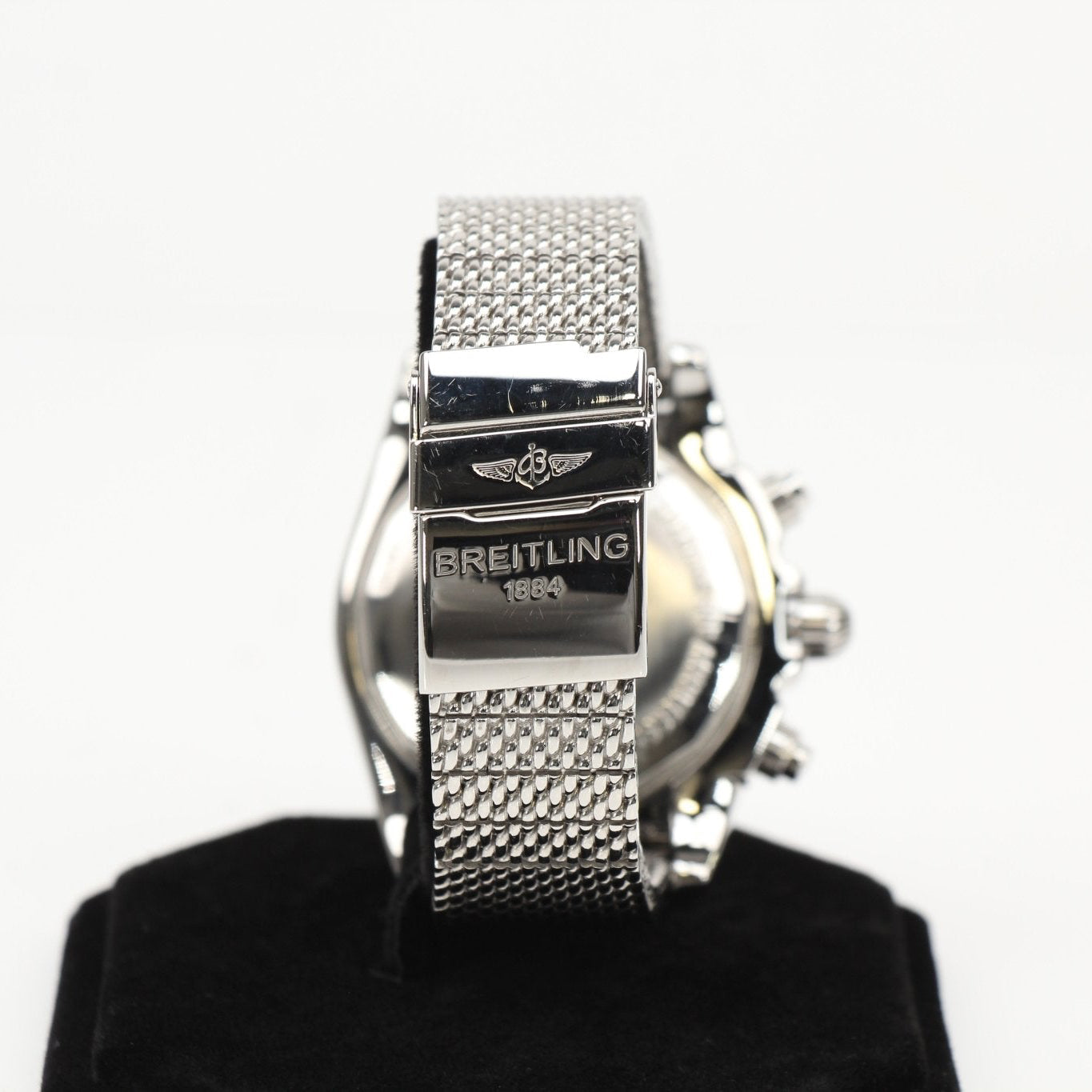 Breitling Super Avenger chronograph watch with black dial, stainless steel case, and sporty design by Gold & Beyond.