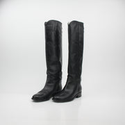 Chanel Black Leather CC Knee-High Riding Boots
