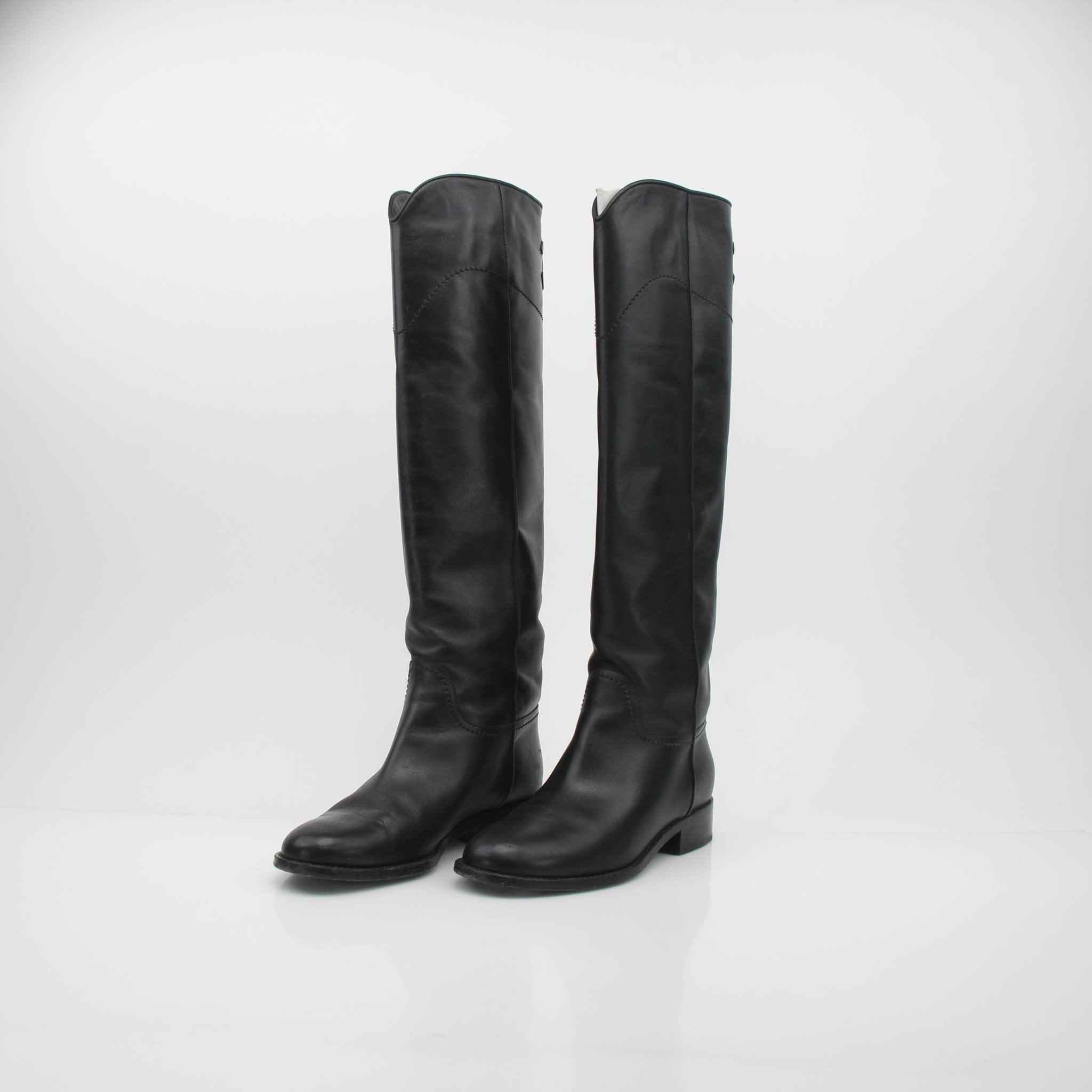 Chanel Black Leather CC Knee-High Riding Boots
