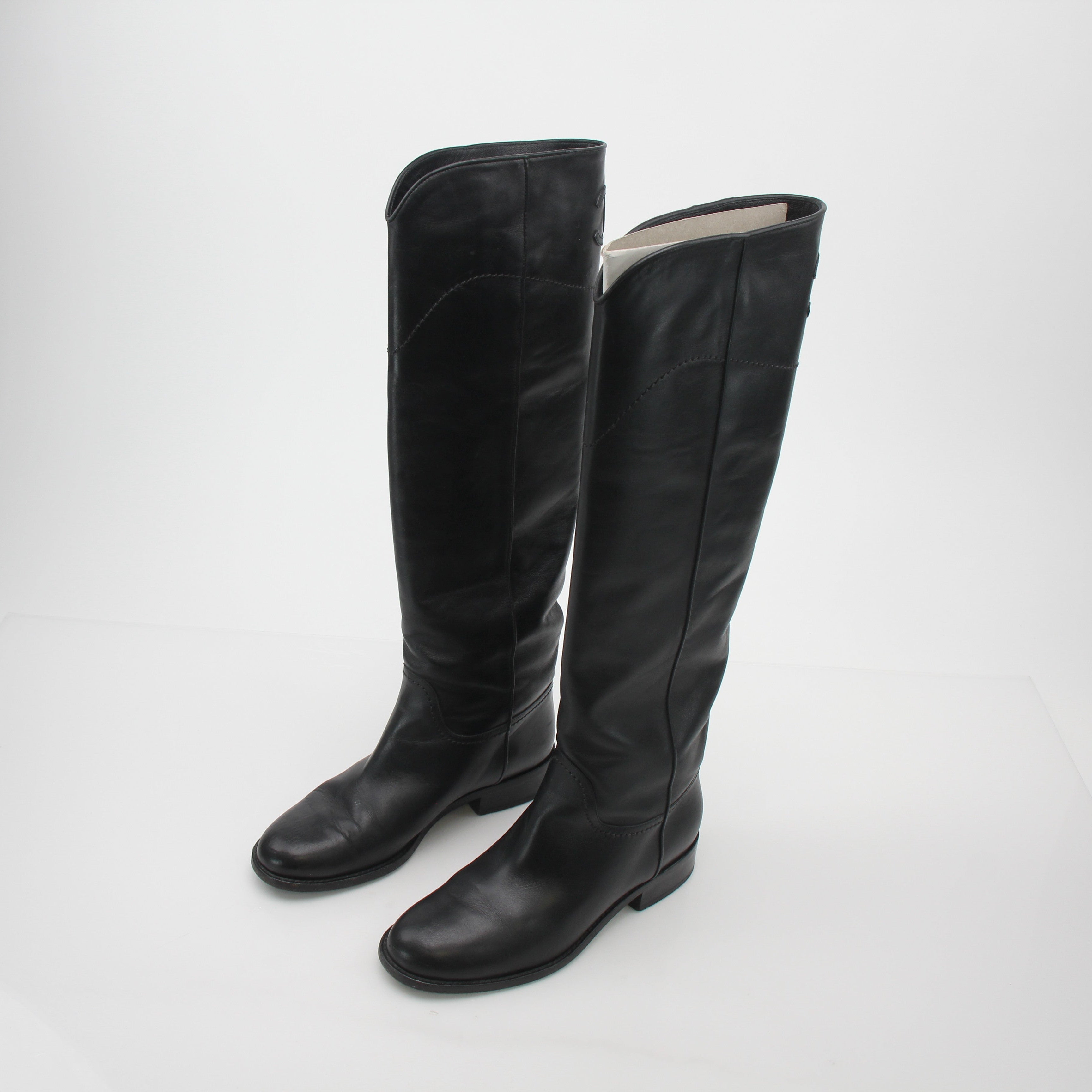 Chanel Black Leather CC Knee-High Riding Boots