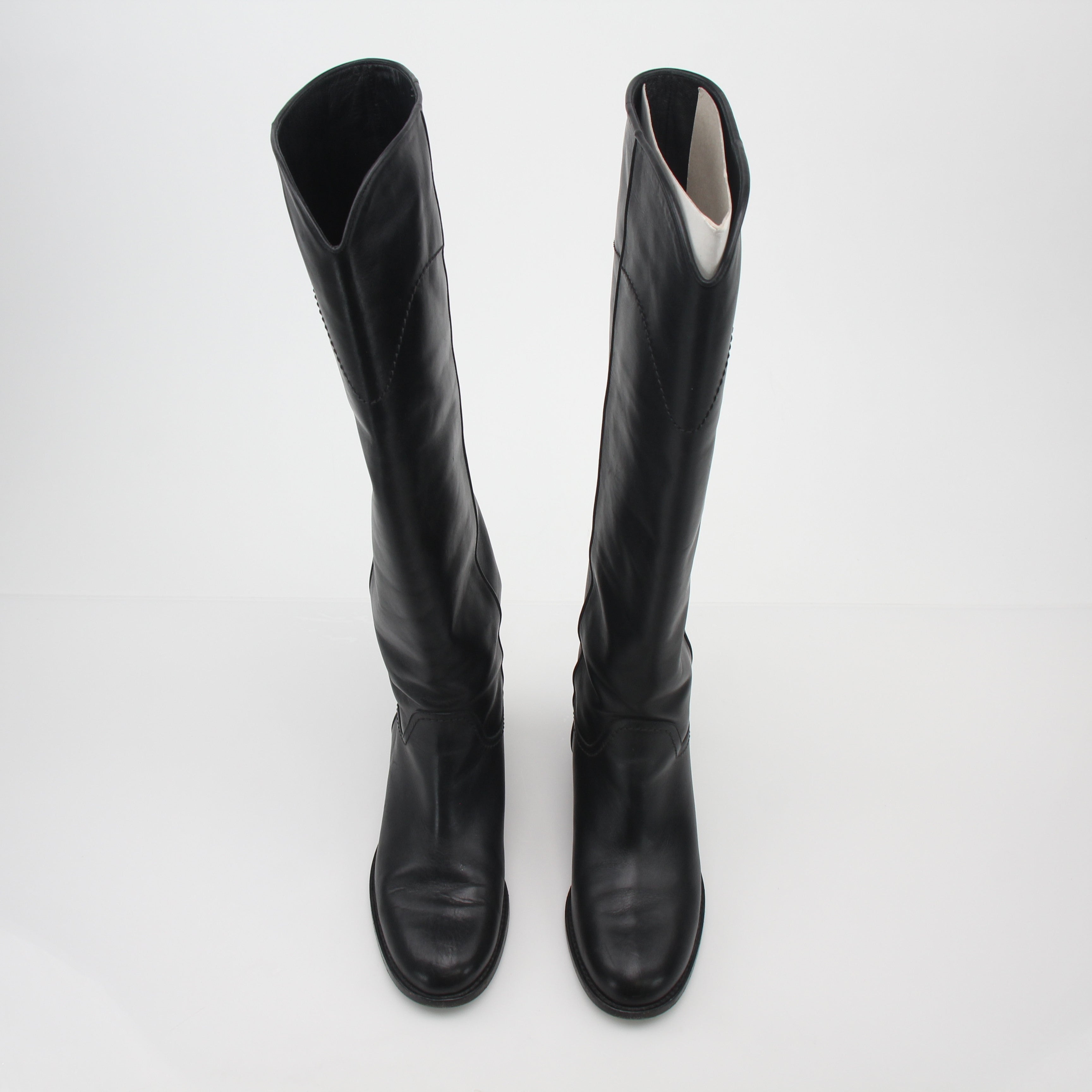 Chanel Black Leather CC Knee-High Riding Boots