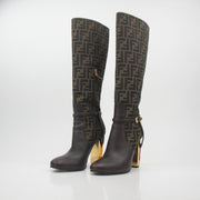 Fendi Brown FF Jacquard Delfina Knee-High Boots