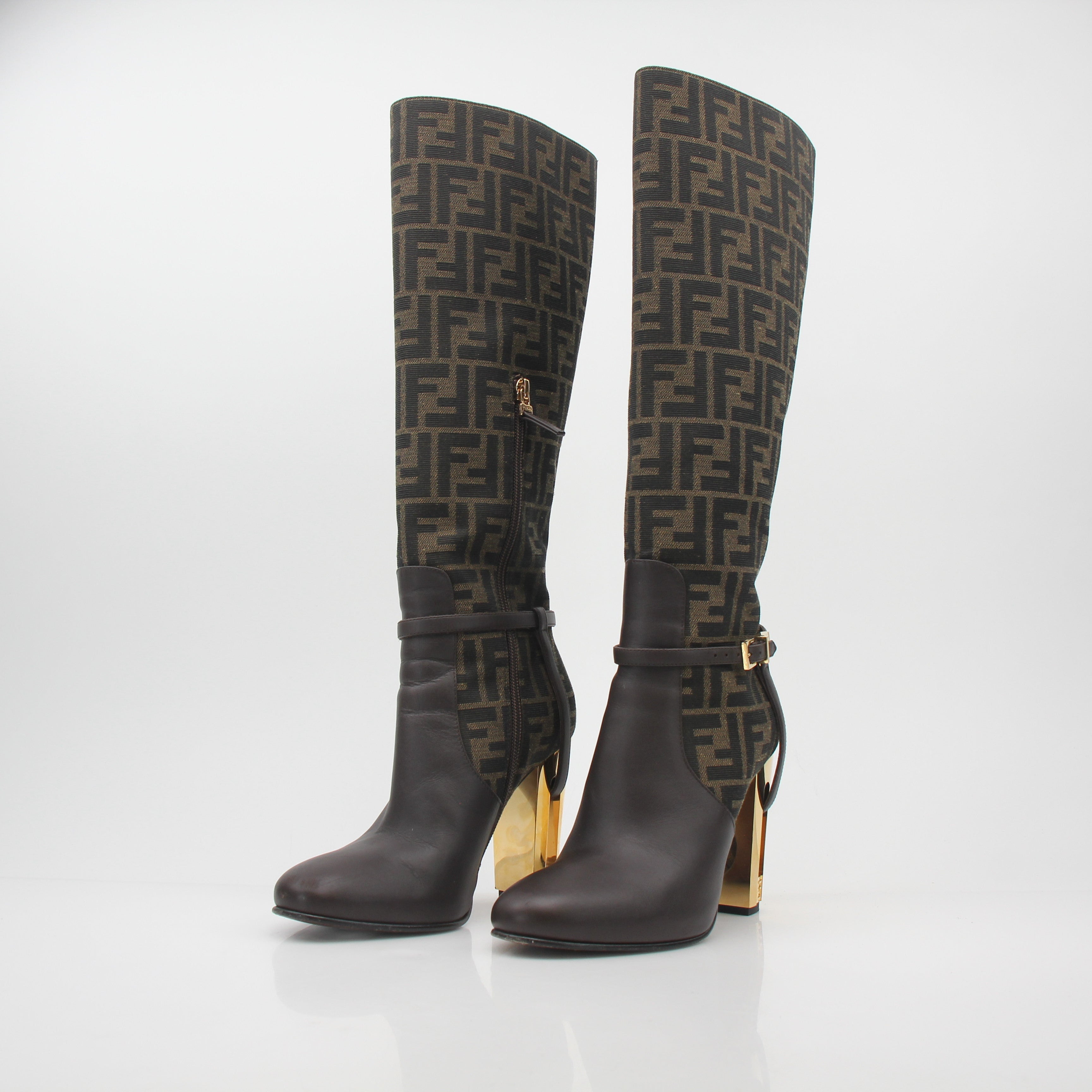 Fendi Brown FF Jacquard Delfina Knee-High Boots