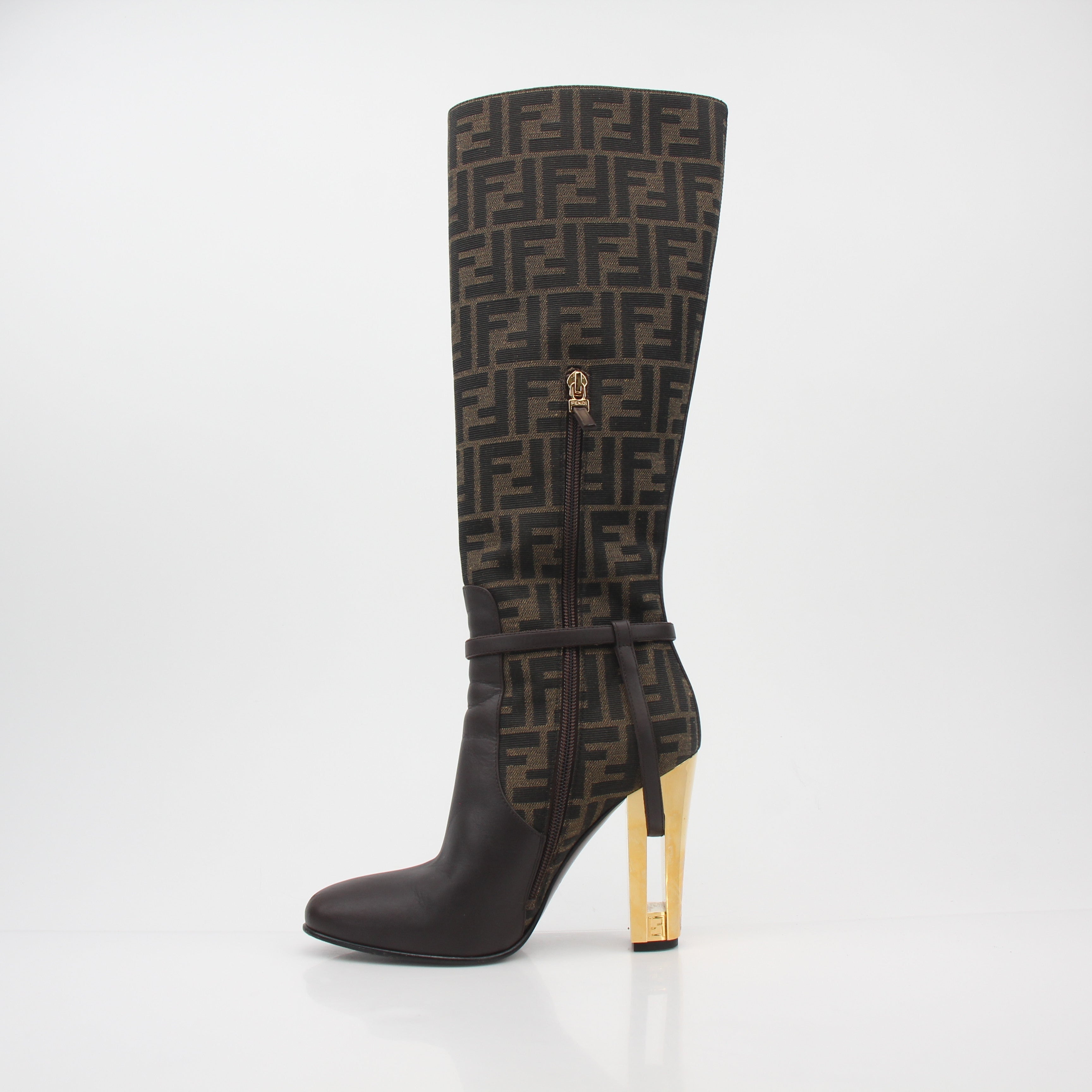 Fendi Brown FF Jacquard Delfina Knee-High Boots