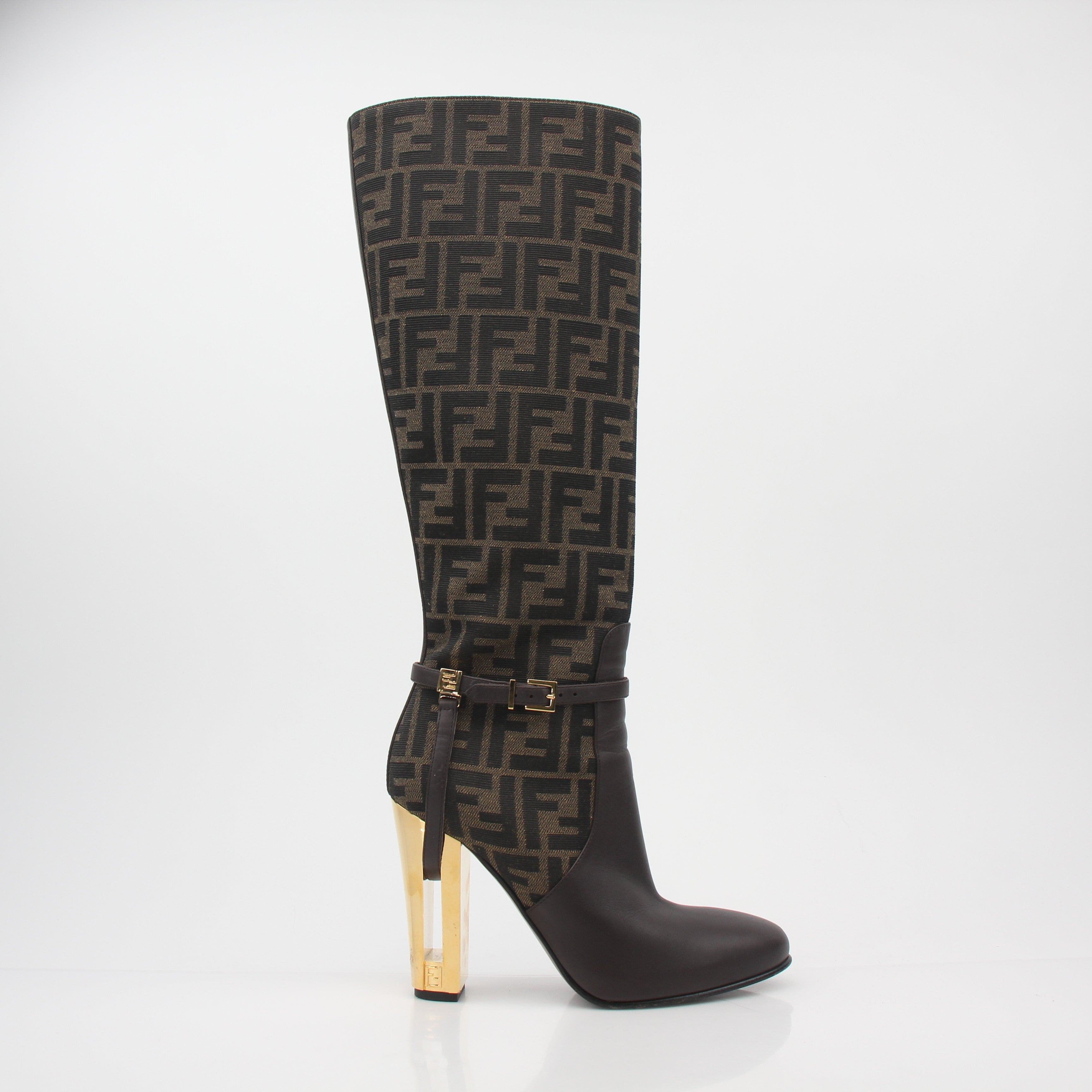 Fendi Brown FF Jacquard Delfina Knee-High Boots