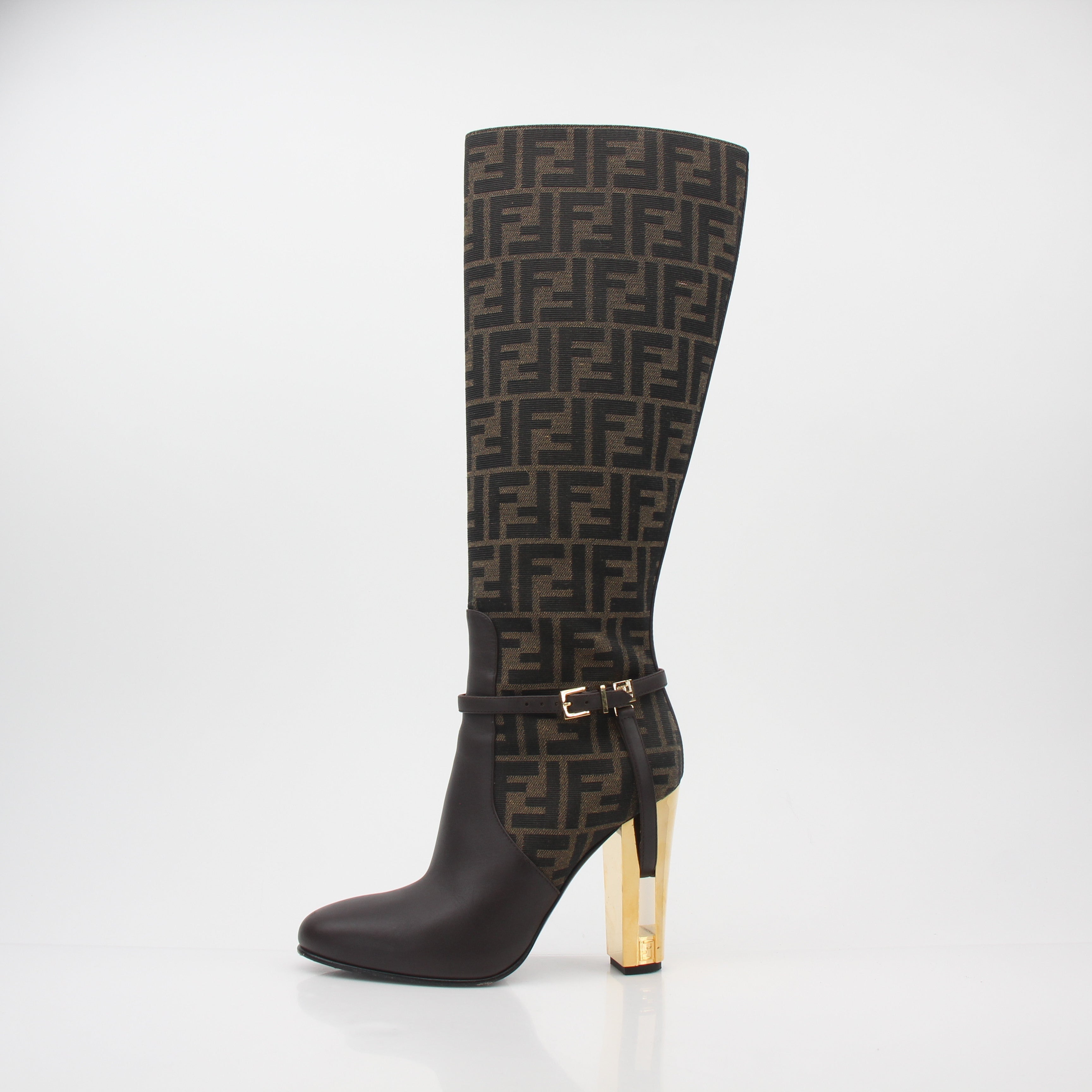 Fendi Brown FF Jacquard Delfina Knee-High Boots