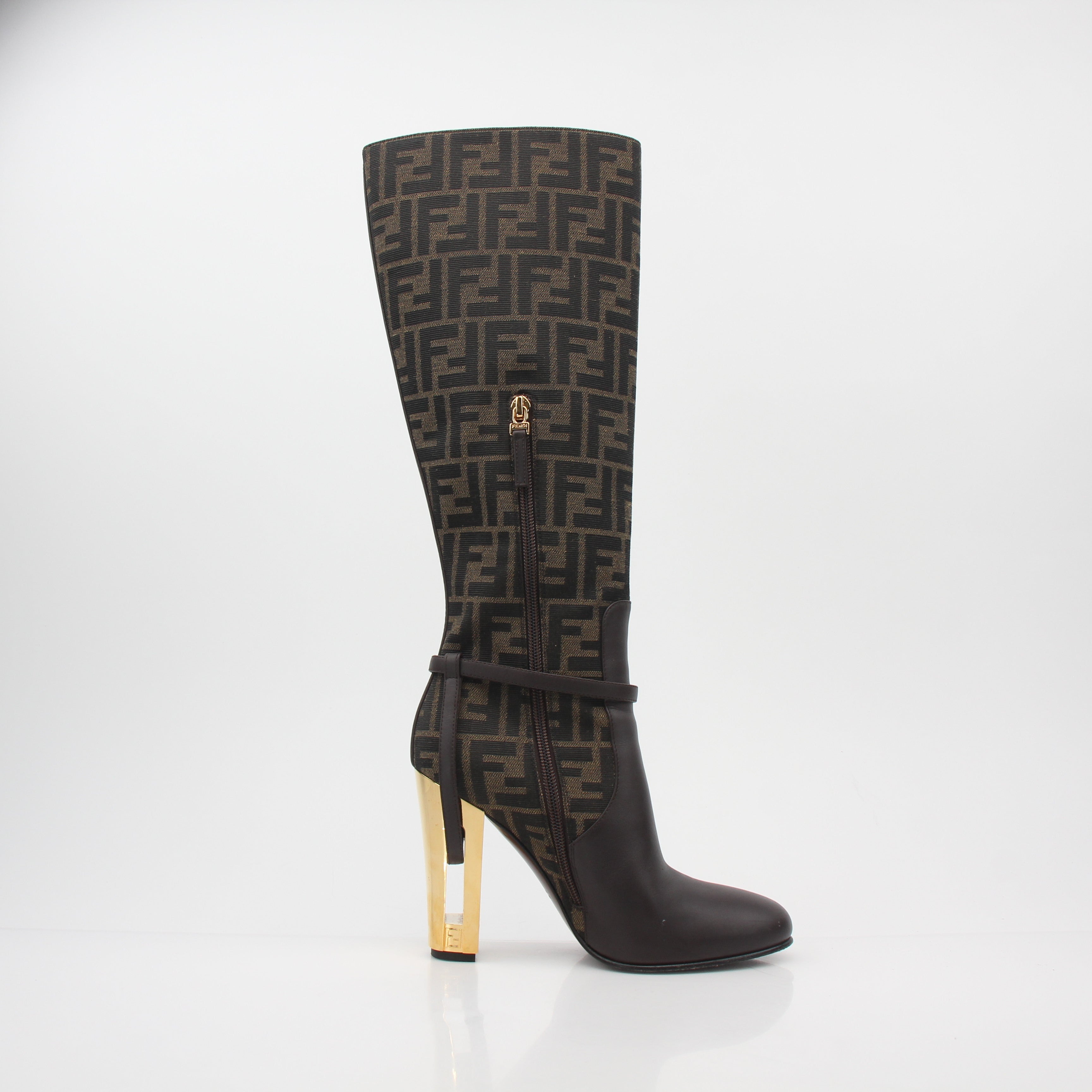 Fendi Brown FF Jacquard Delfina Knee-High Boots