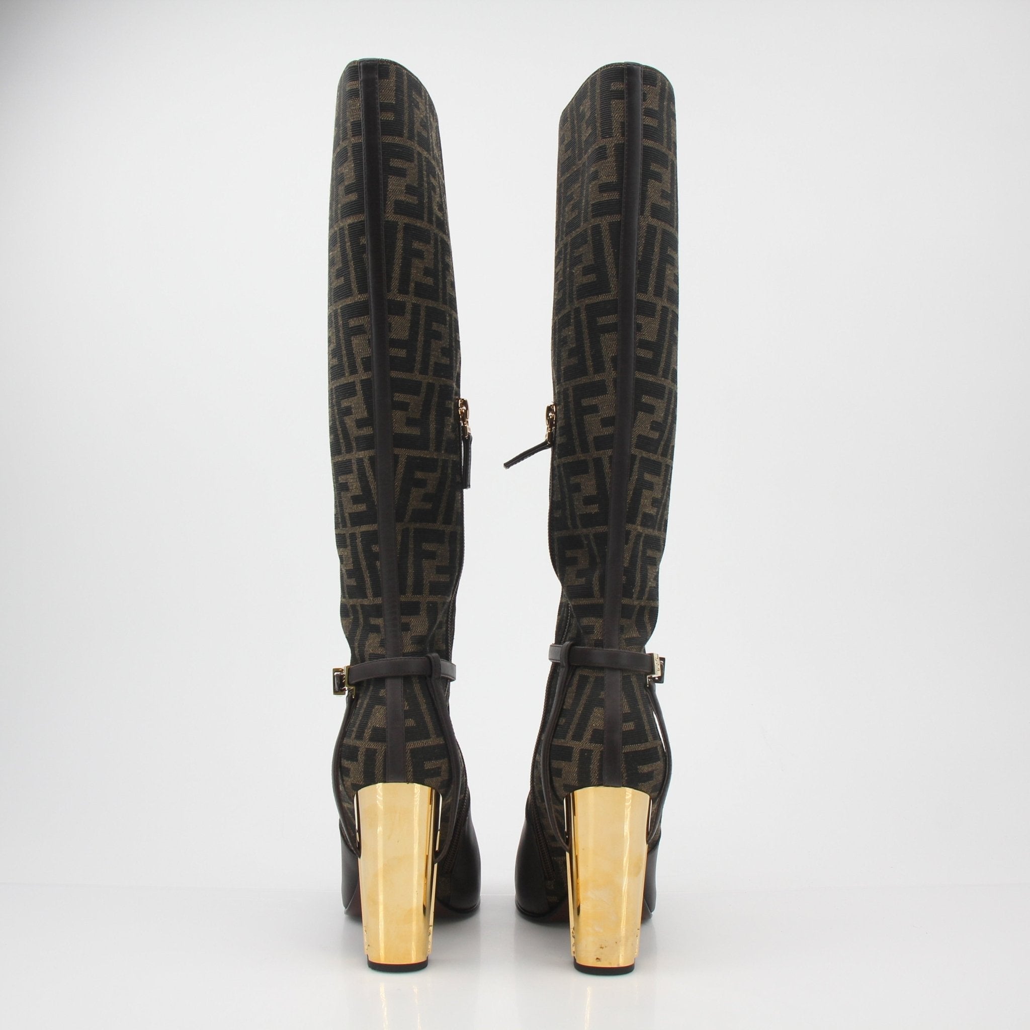 Fendi Brown FF Jacquard Delfina Knee-High Boots