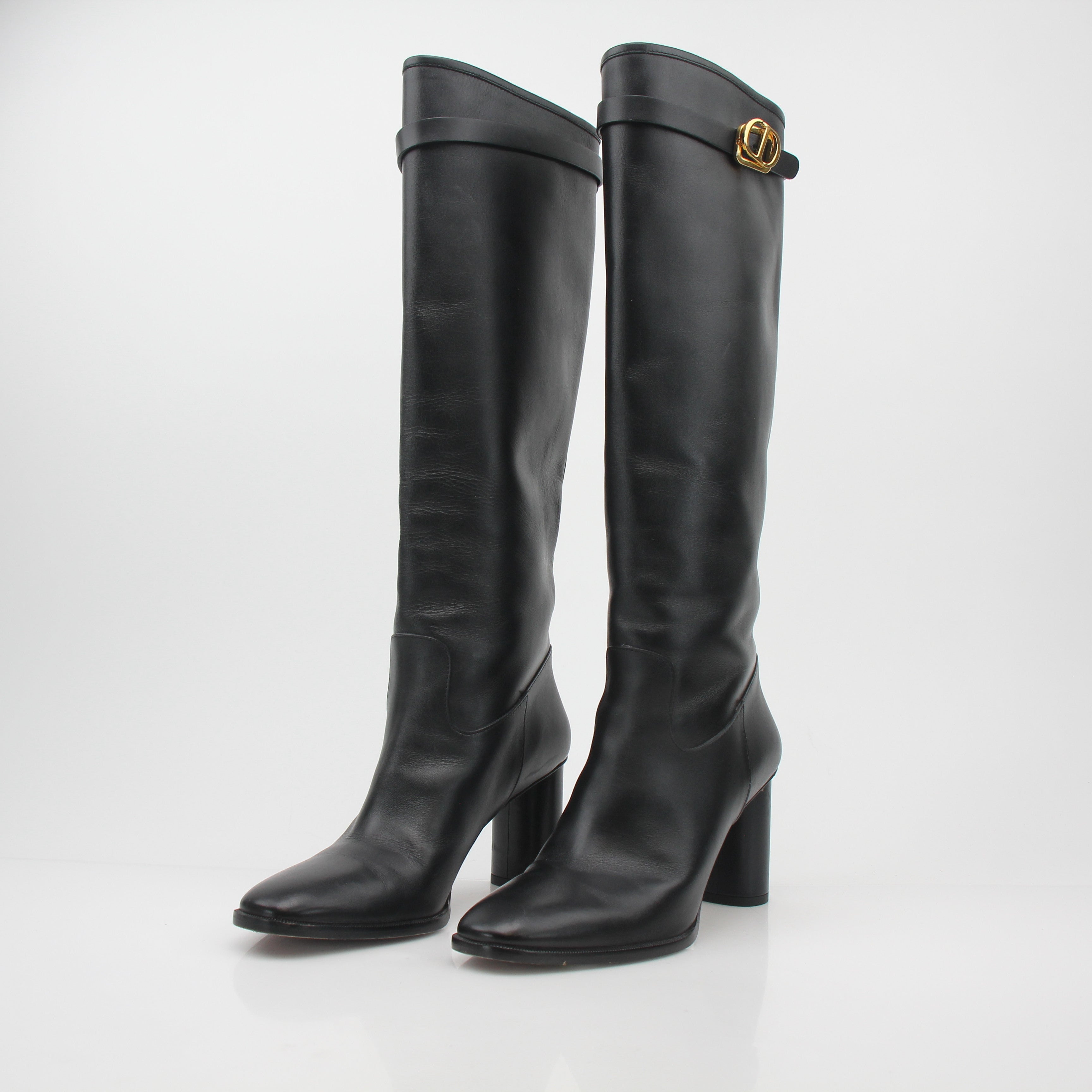 Christian Dior Black Leather Empreinte Heeled Boots