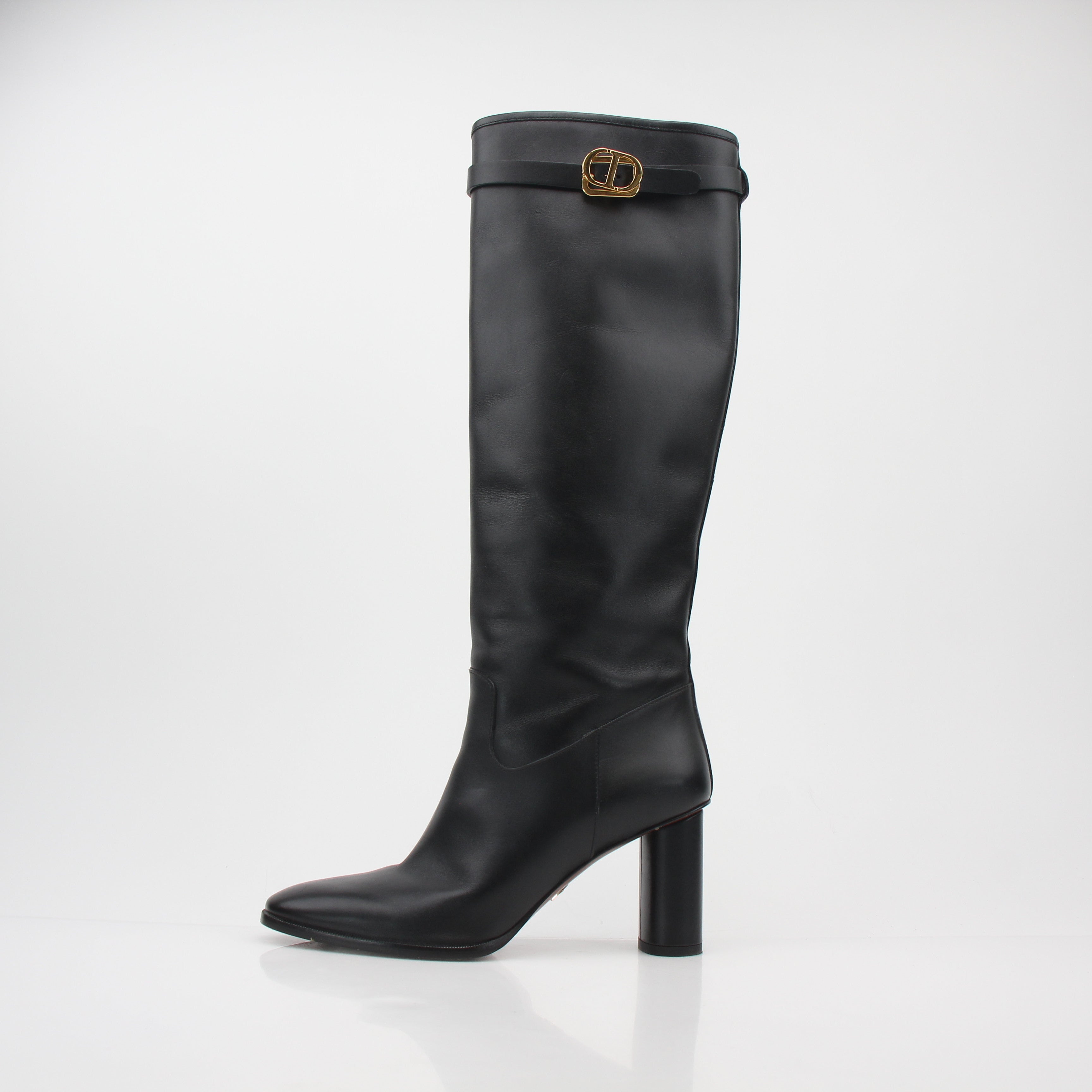 Christian Dior Black Leather Empreinte Heeled Boots