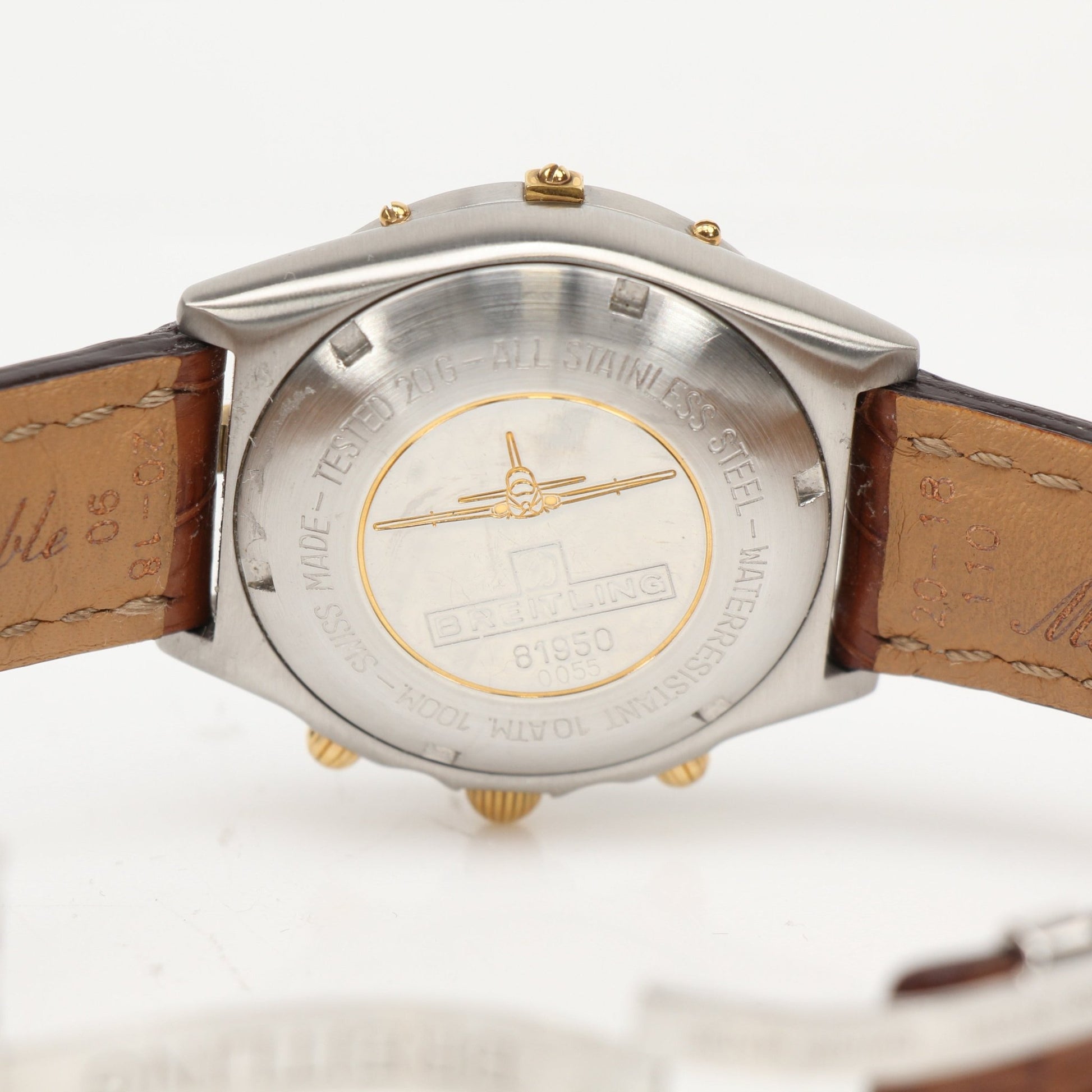 Gold & Beyond Breitling Chronomat 81 watch with stainless steel case, black dial, and chronograph features.